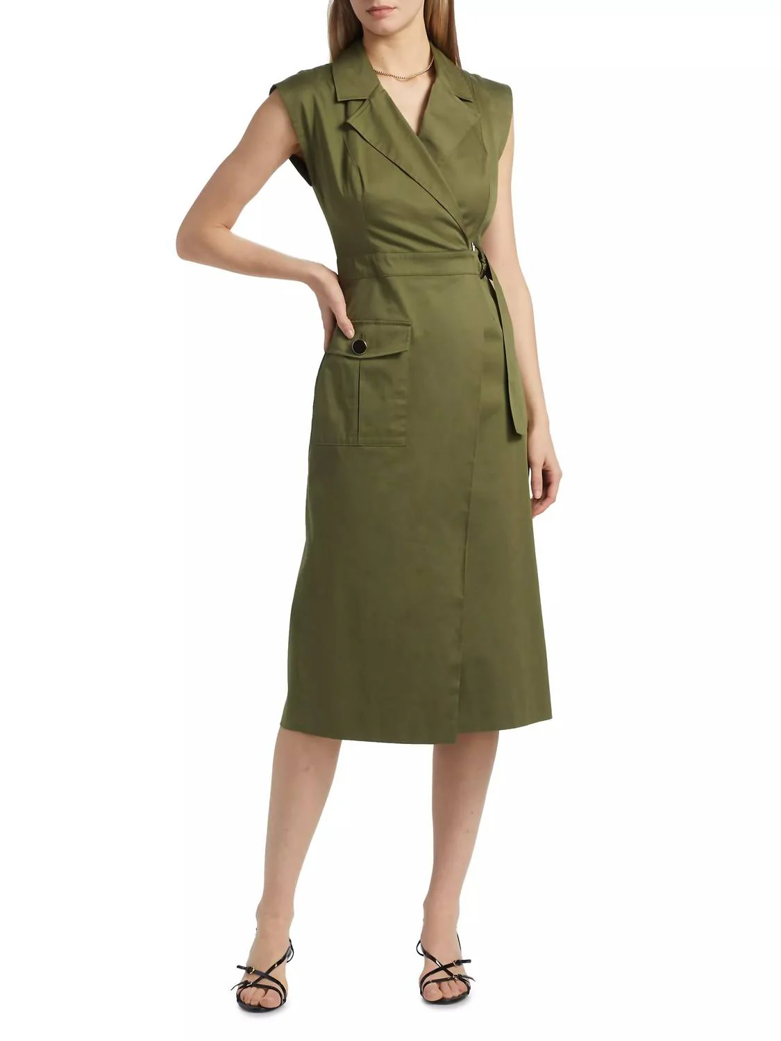 Silvia Safari Wrap Midi Dress In Olive