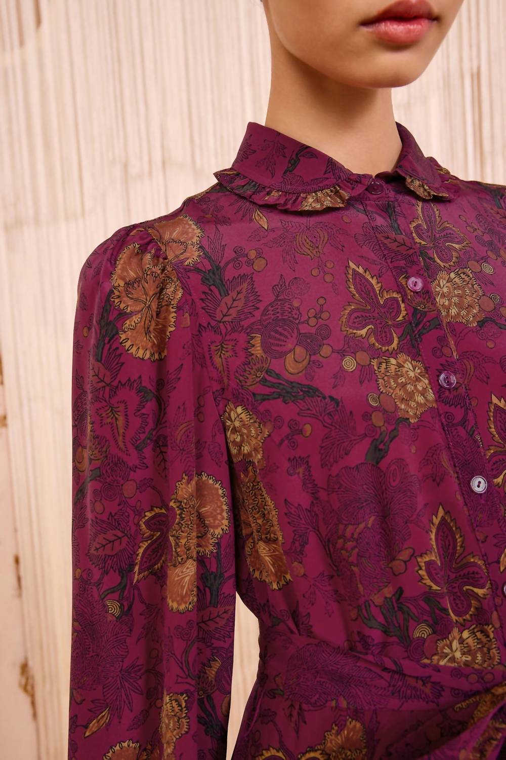 Simona Silk Long Sleeve Dress In Peony - Image 3