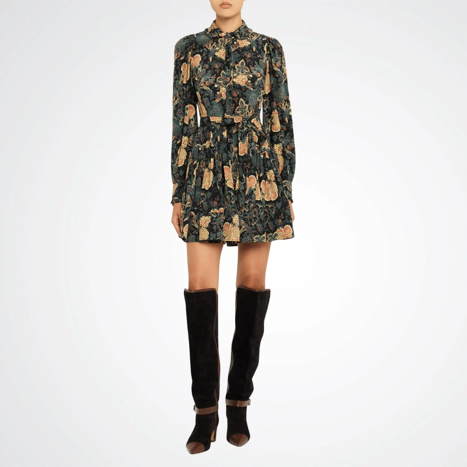 Simona Silk Long Sleeve Mini Dress In Nuit