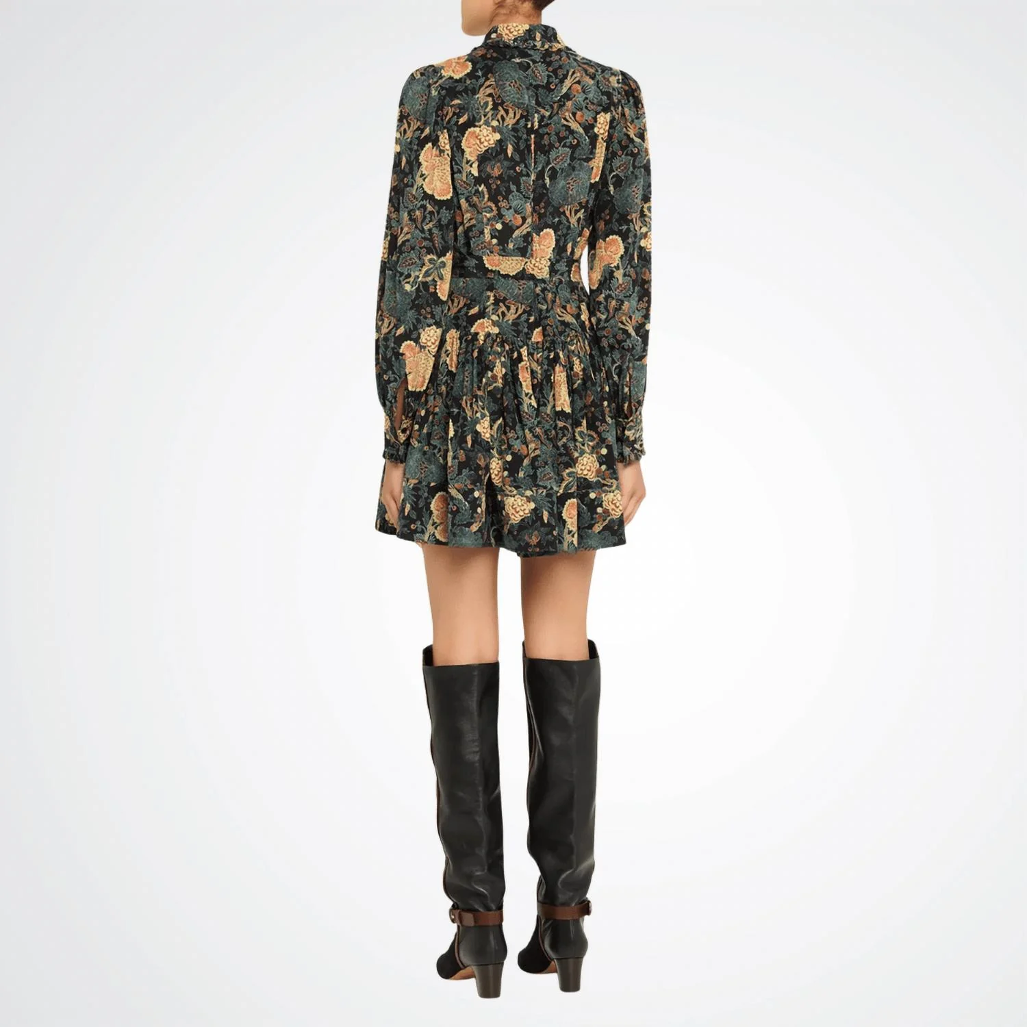 Simona Silk Long Sleeve Mini Dress In Nuit - Image 3