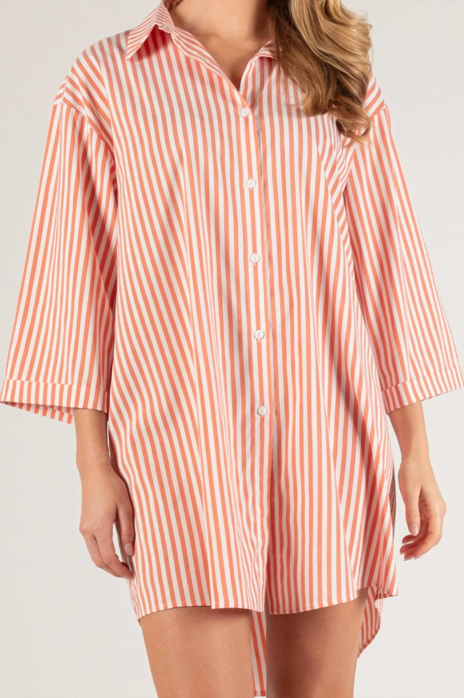 Simone Striped Shirt Dress In Orange Creamsicle - Image 3