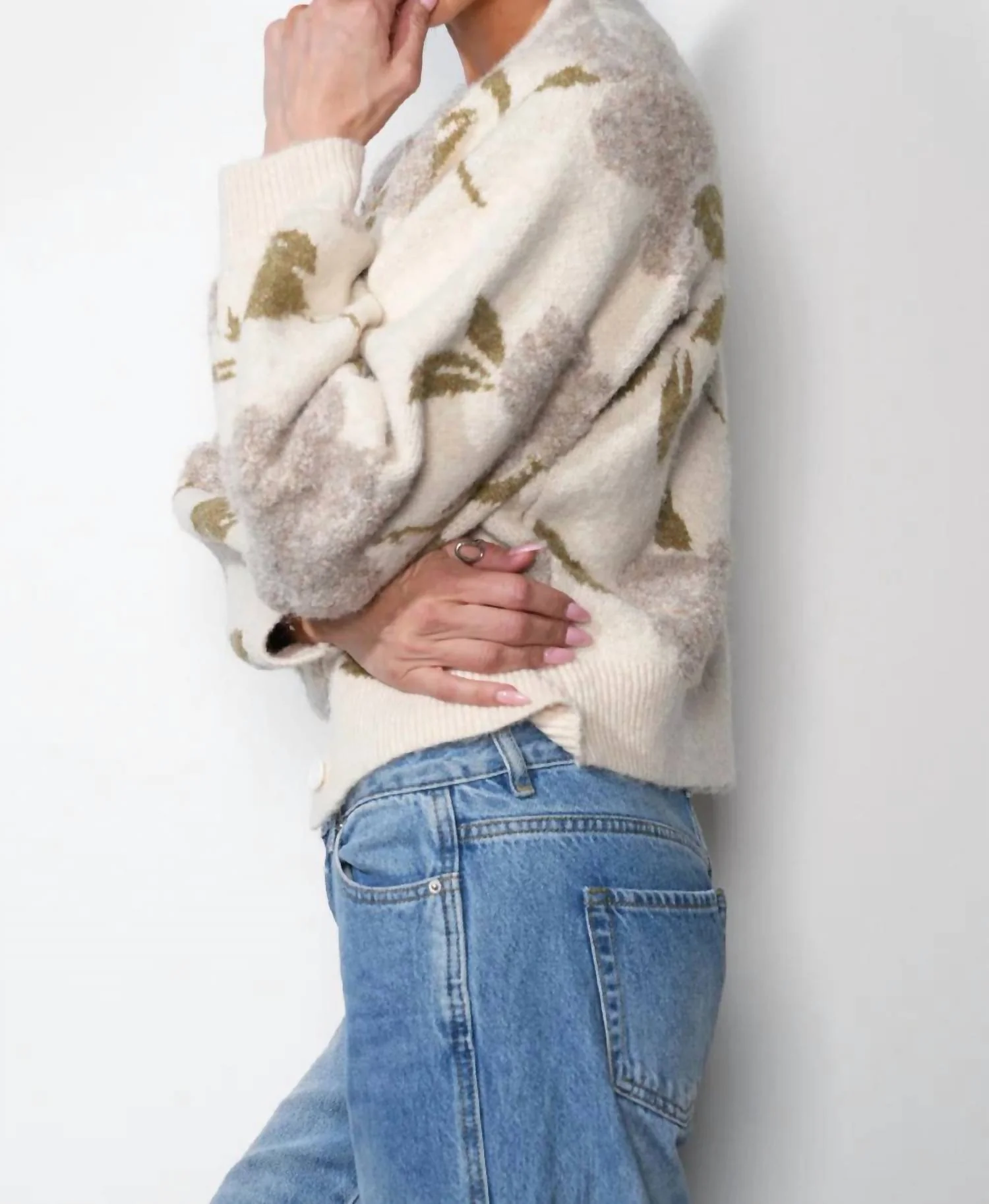 Skylar Cozy Floral Cardigan In Ivory - Image 3