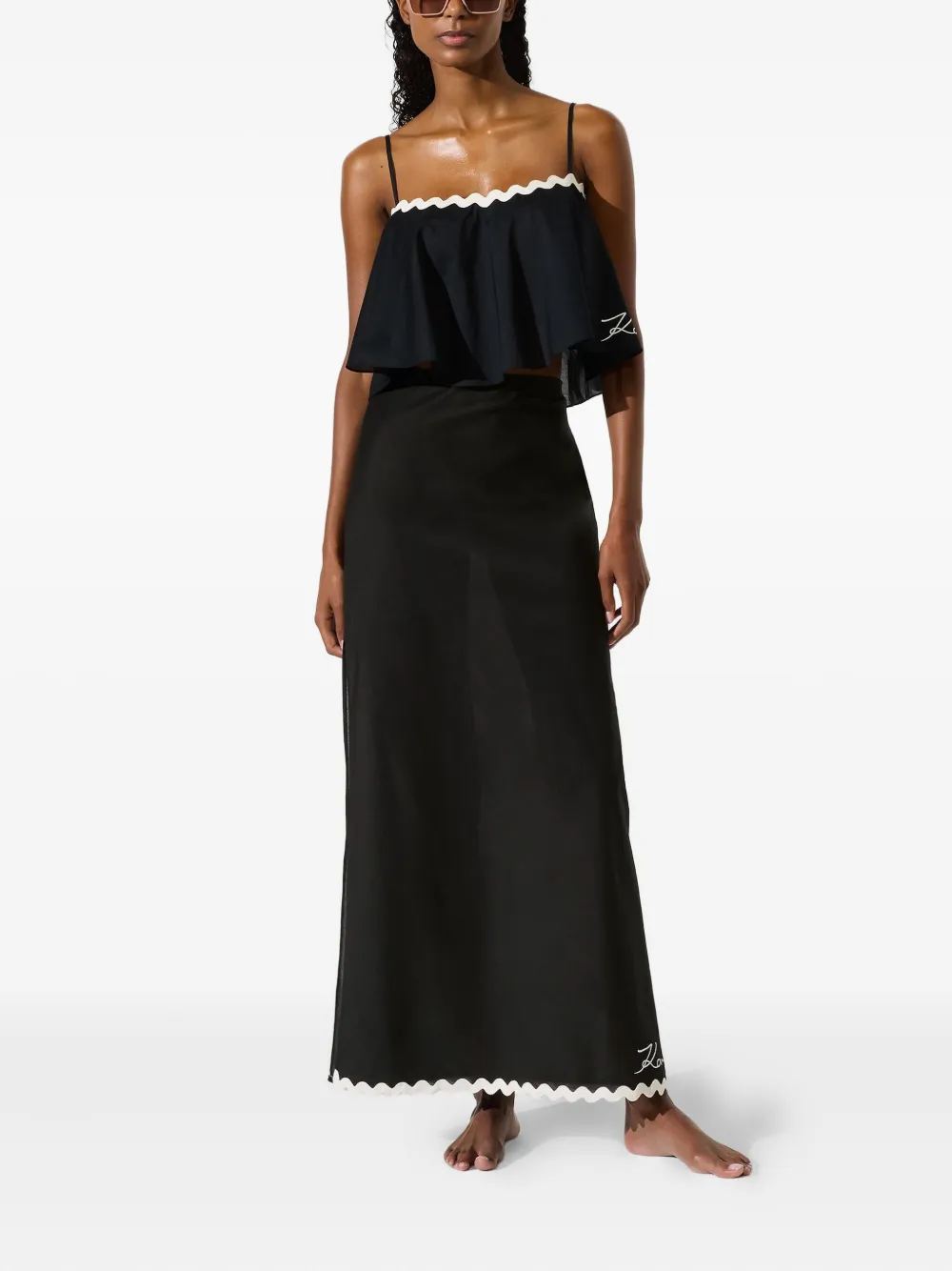 Sleek Maxi Skirt with Contrasting Scalloped Hem - Image 2