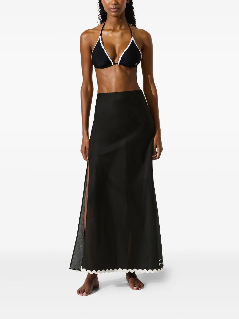 Sleek Maxi Skirt with Contrasting Scalloped Hem - Image 3