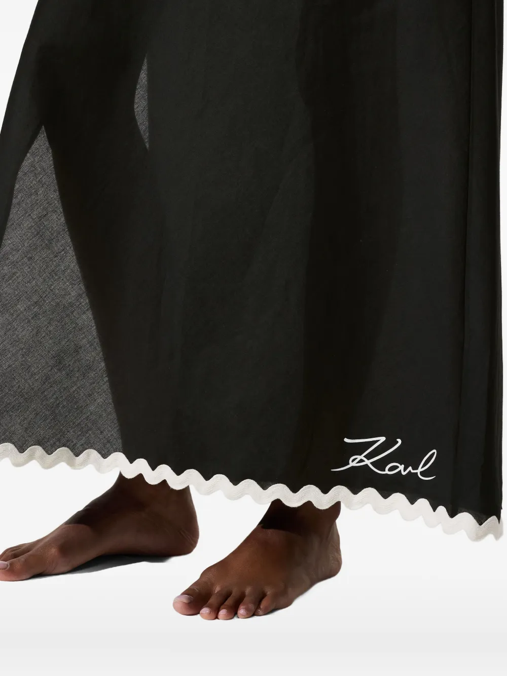 Sleek Maxi Skirt with Contrasting Scalloped Hem - Image 5