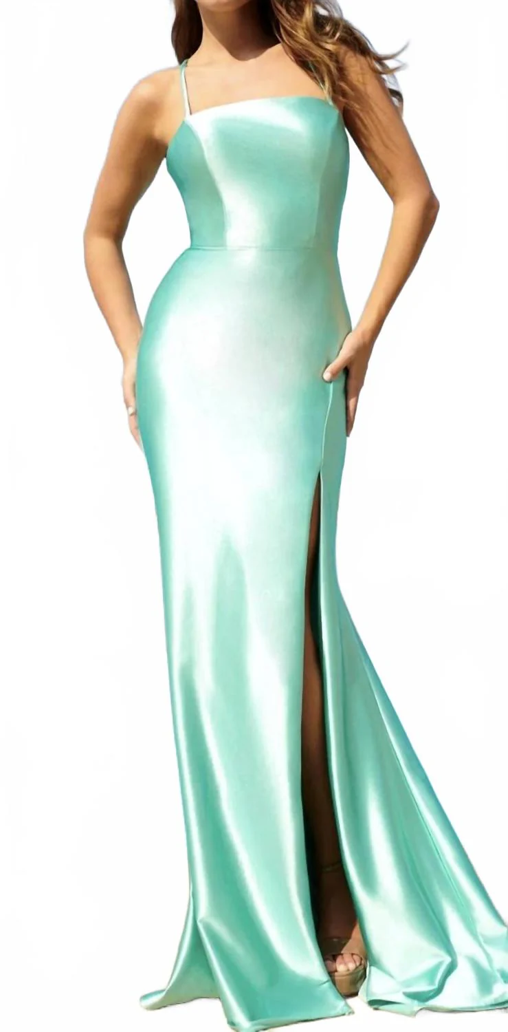 Sleek Satin Dress In Mint