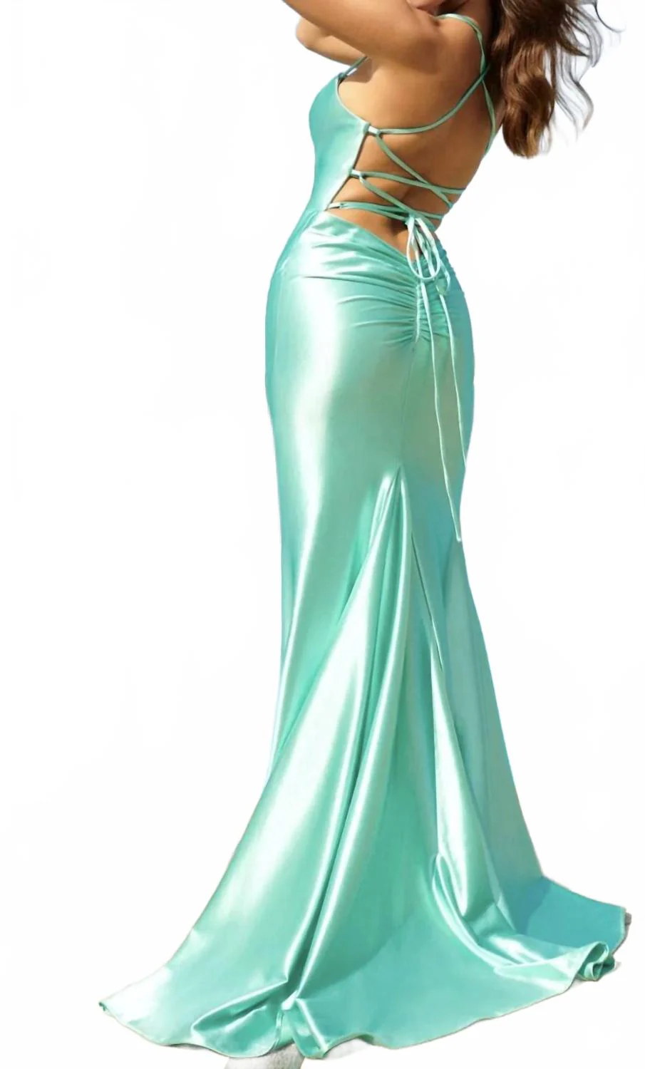 Sleek Satin Dress In Mint - Image 2