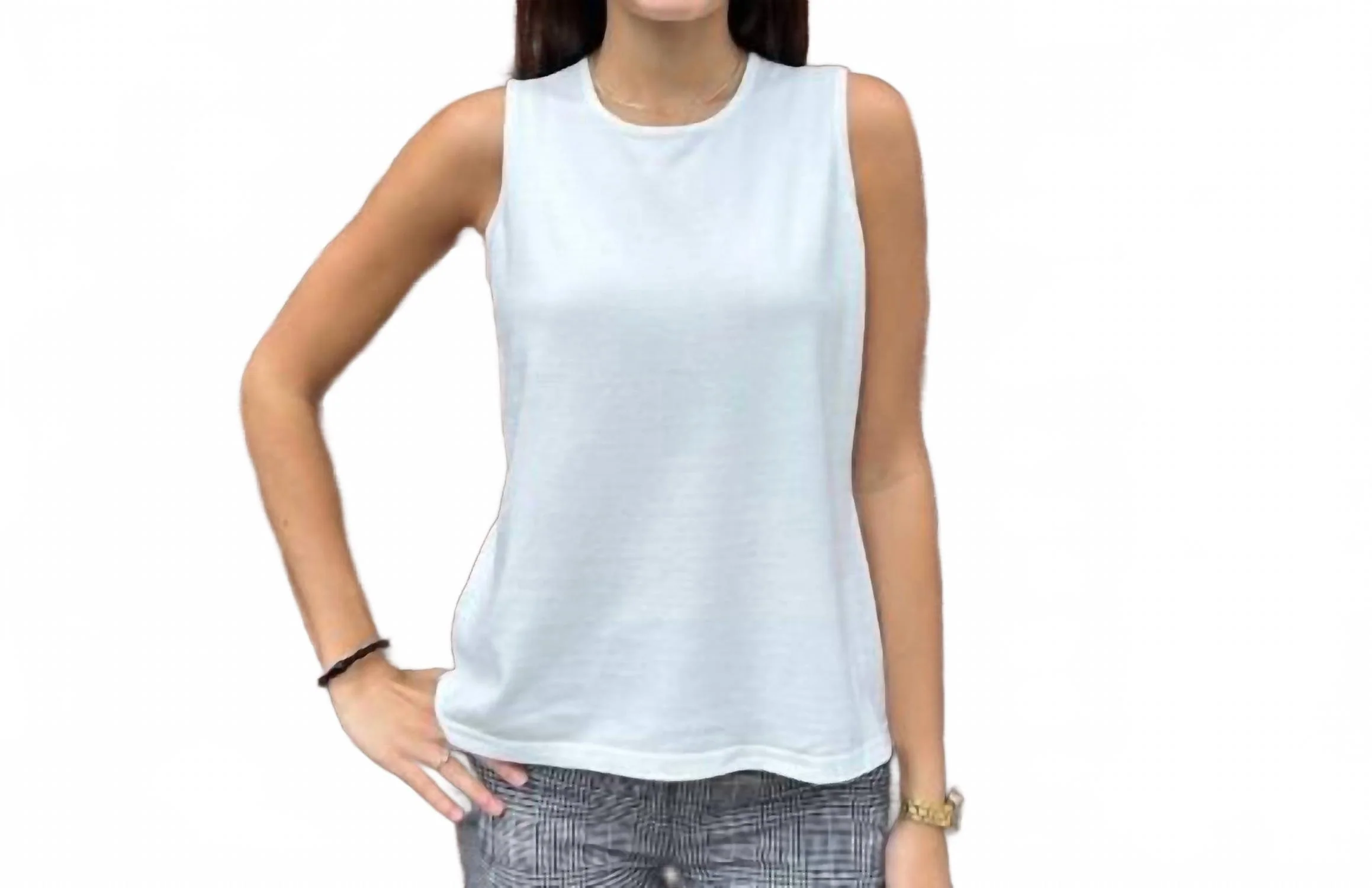 Sleeveless Knit Crew Tank Top In Ivory