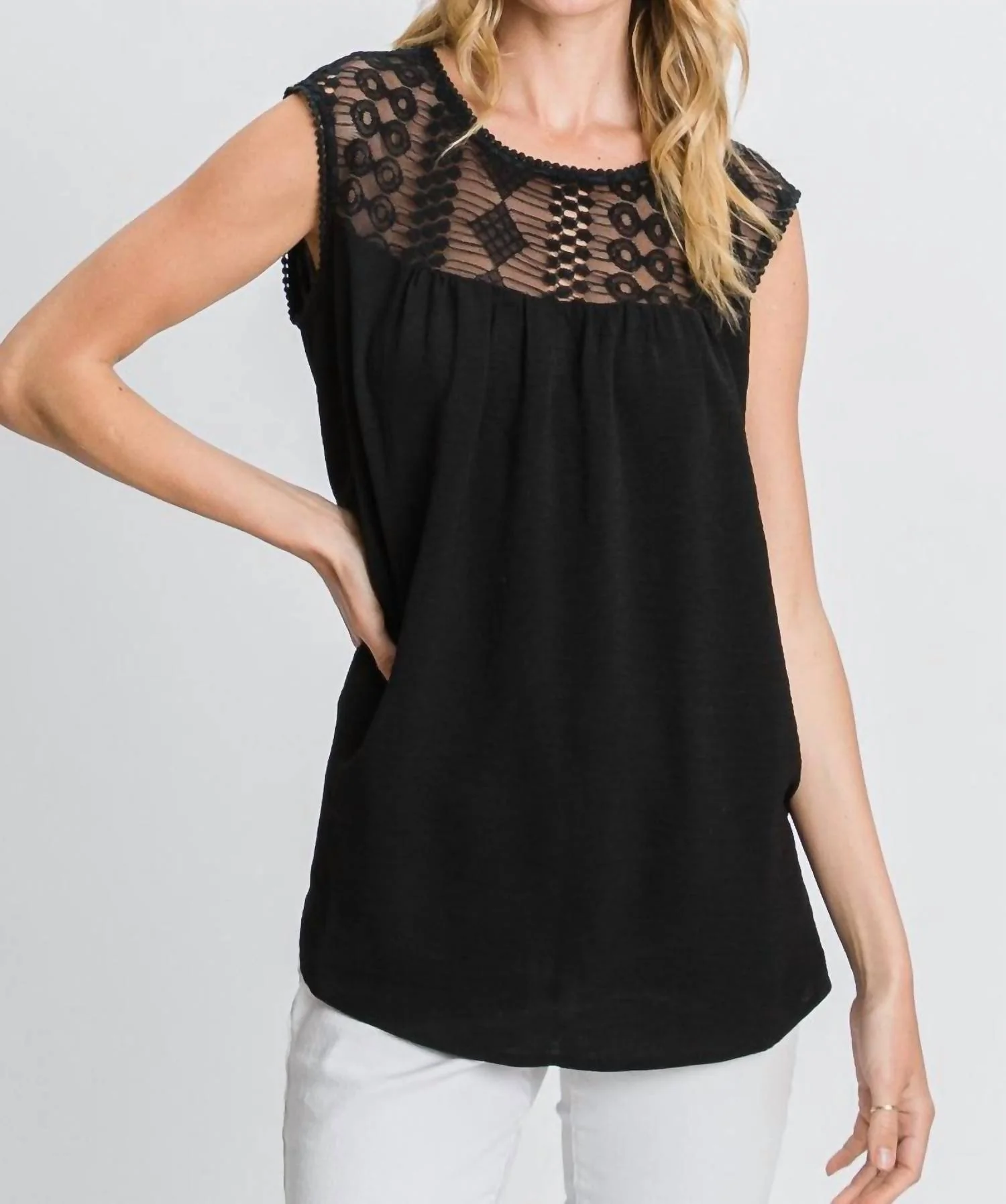 Sleeveless Laced Top In Black