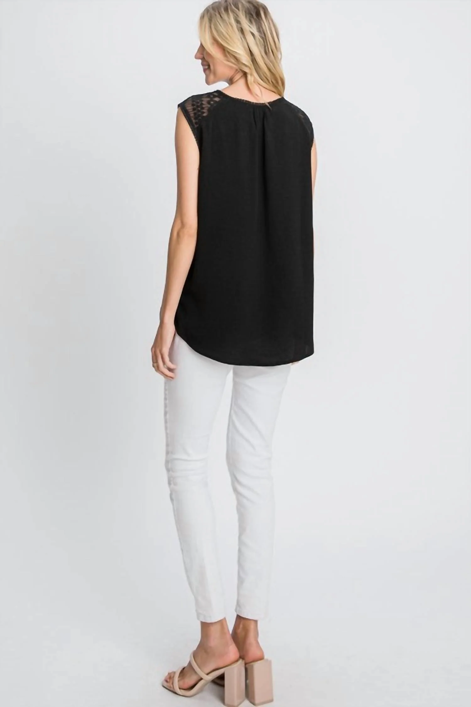 Sleeveless Laced Top In Black - Image 2