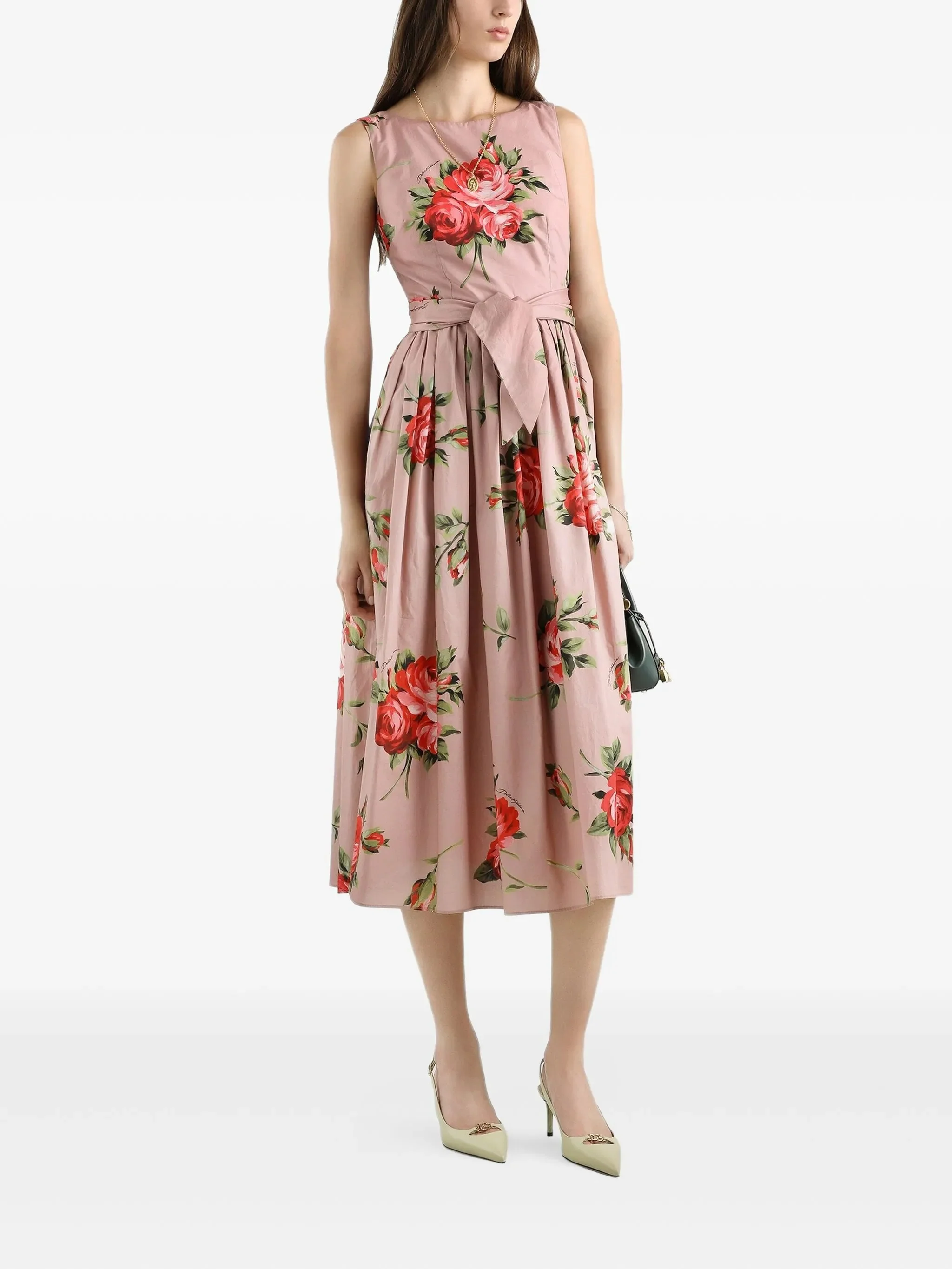 Sleeveless Midi Floral Pleated Cotton Dress - Image 2