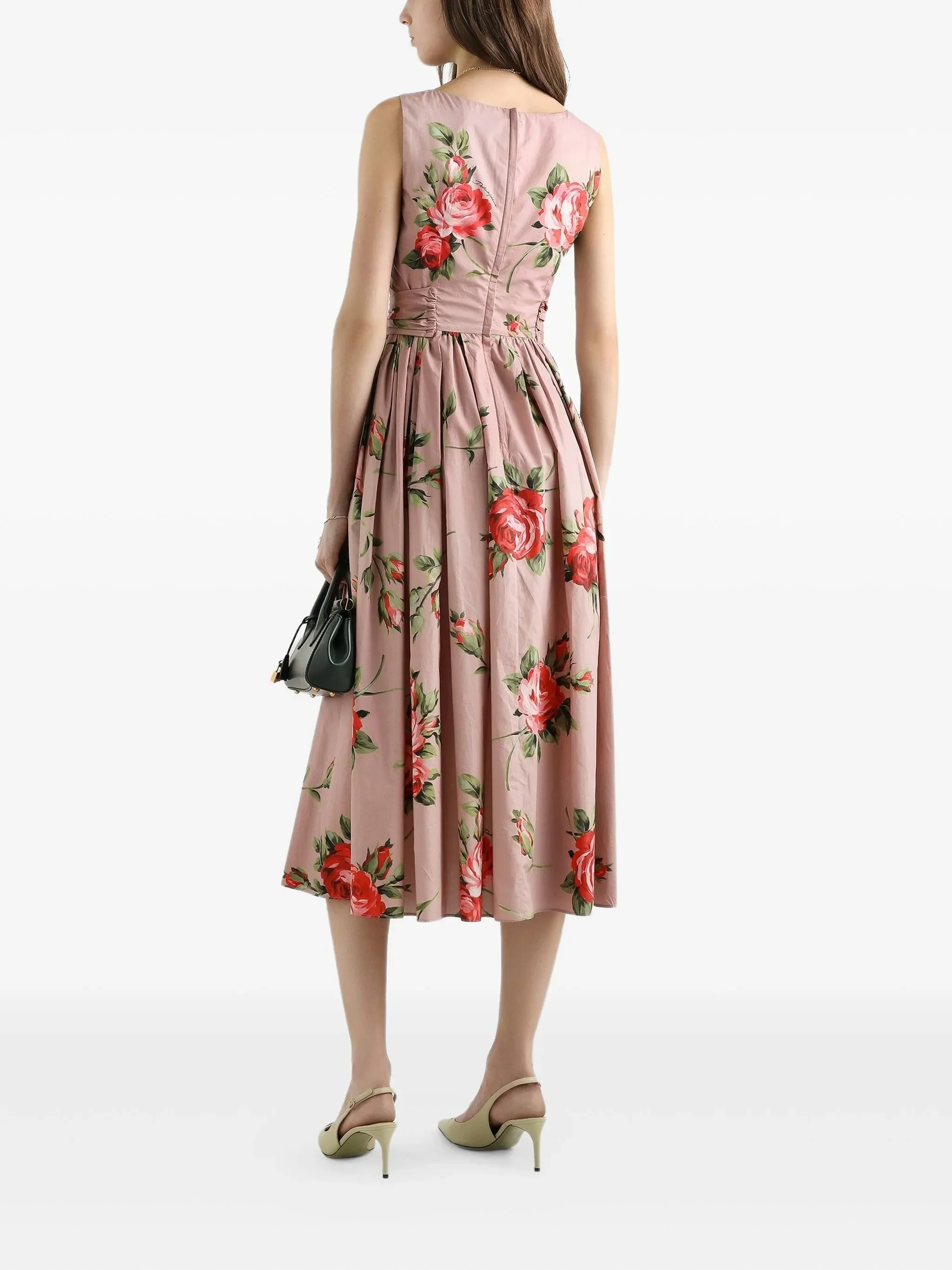 Sleeveless Midi Floral Pleated Cotton Dress - Image 3