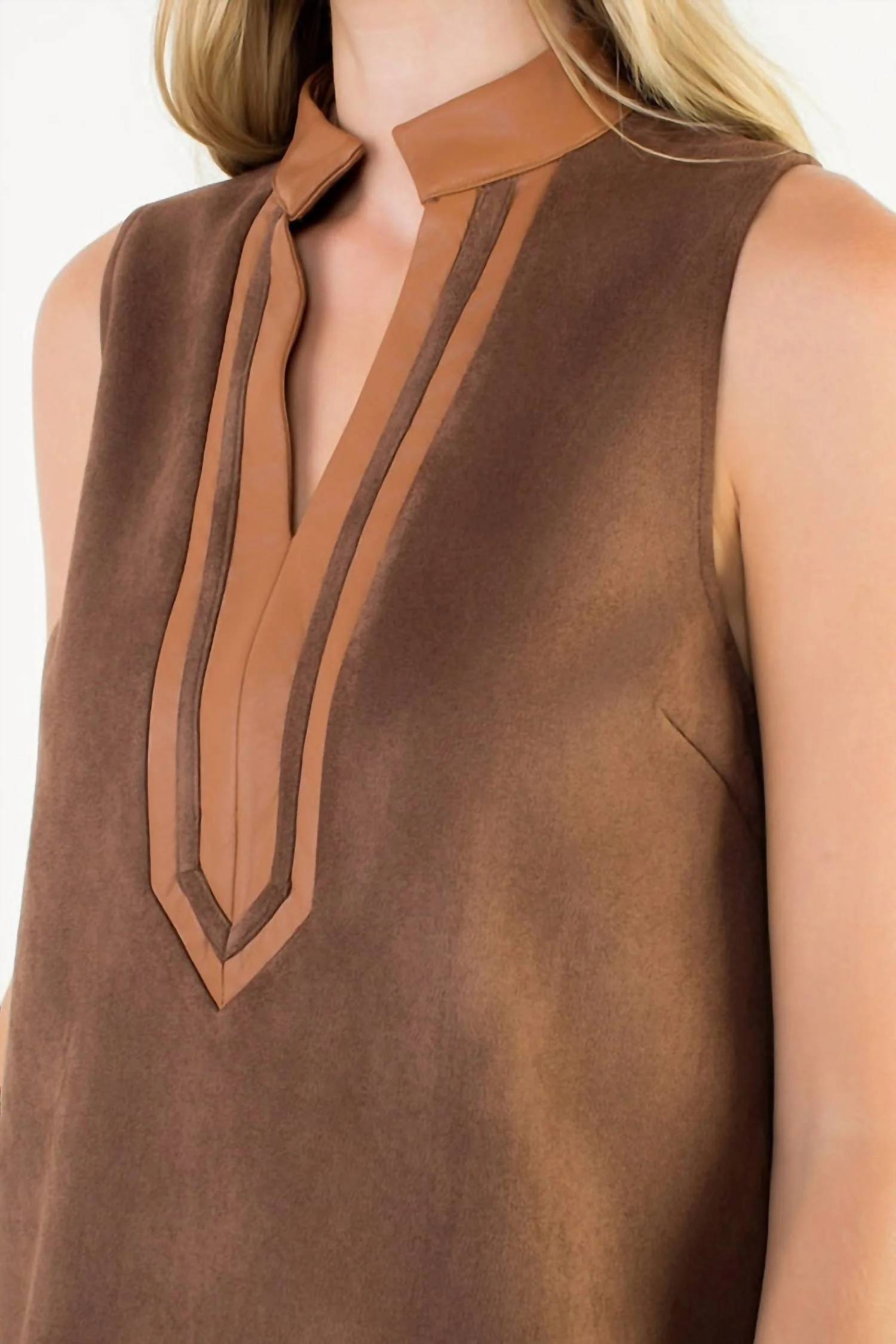 Sleeveless Suede Mini Dress In Brown - Image 4