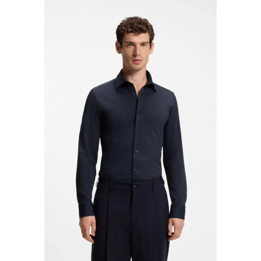 Slim-fit shirt in Italian-made performance-stretch jersey - Image 3