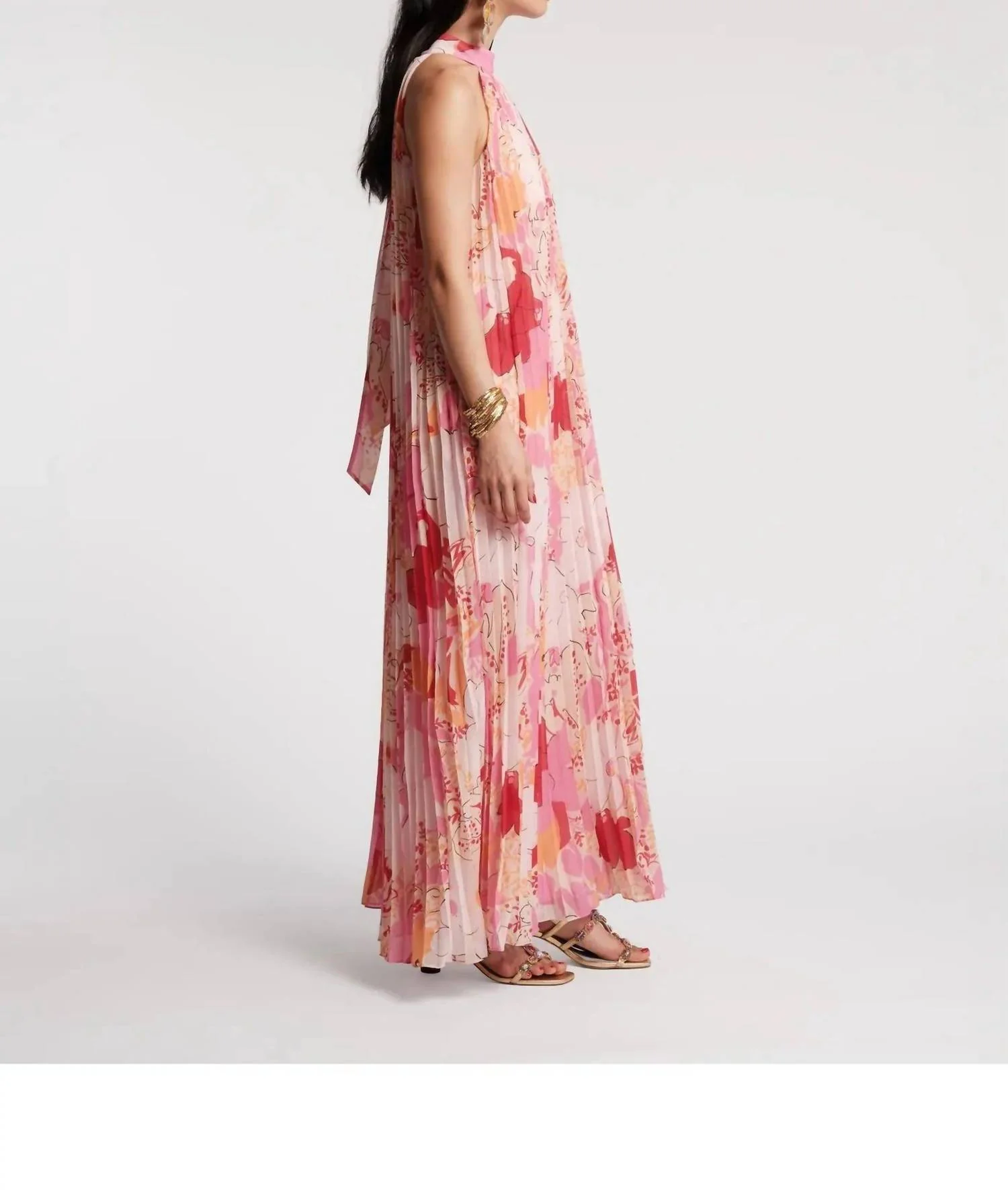 Slim Pleated Maxi Dress In Pink/multi - Image 3