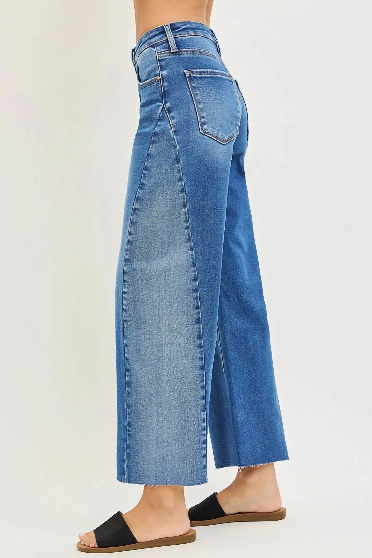 Slouchy Cropped Barrel Jeans With Contrast Wash In Blue - Image 2