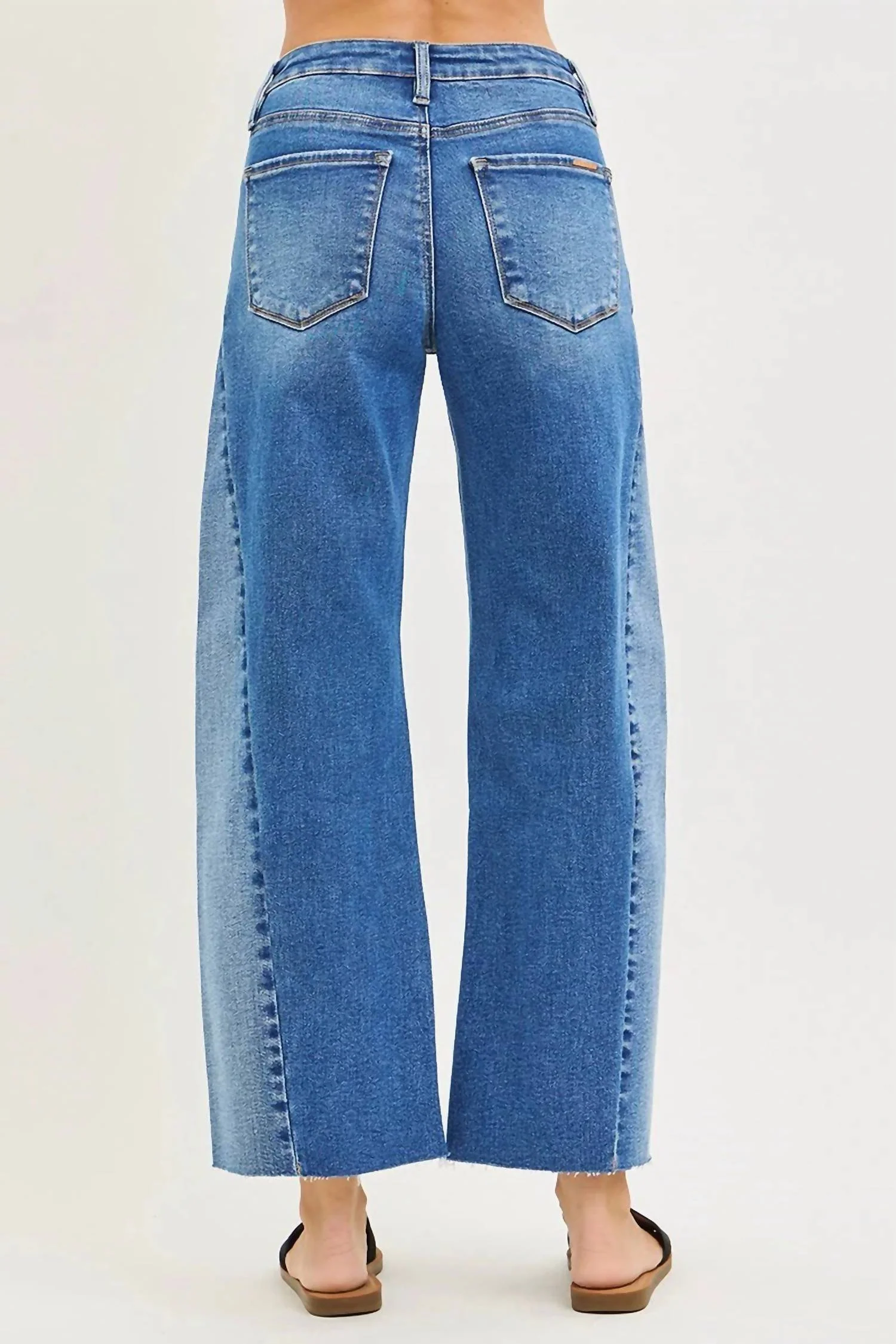 Slouchy Cropped Barrel Jeans With Contrast Wash In Blue - Image 3