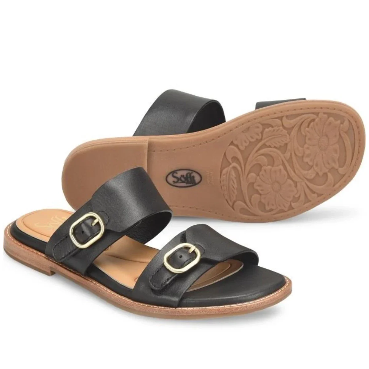 Sofft Noella SF0099001 Flat Sandals Women's Black Slip On Slide HTAT1222