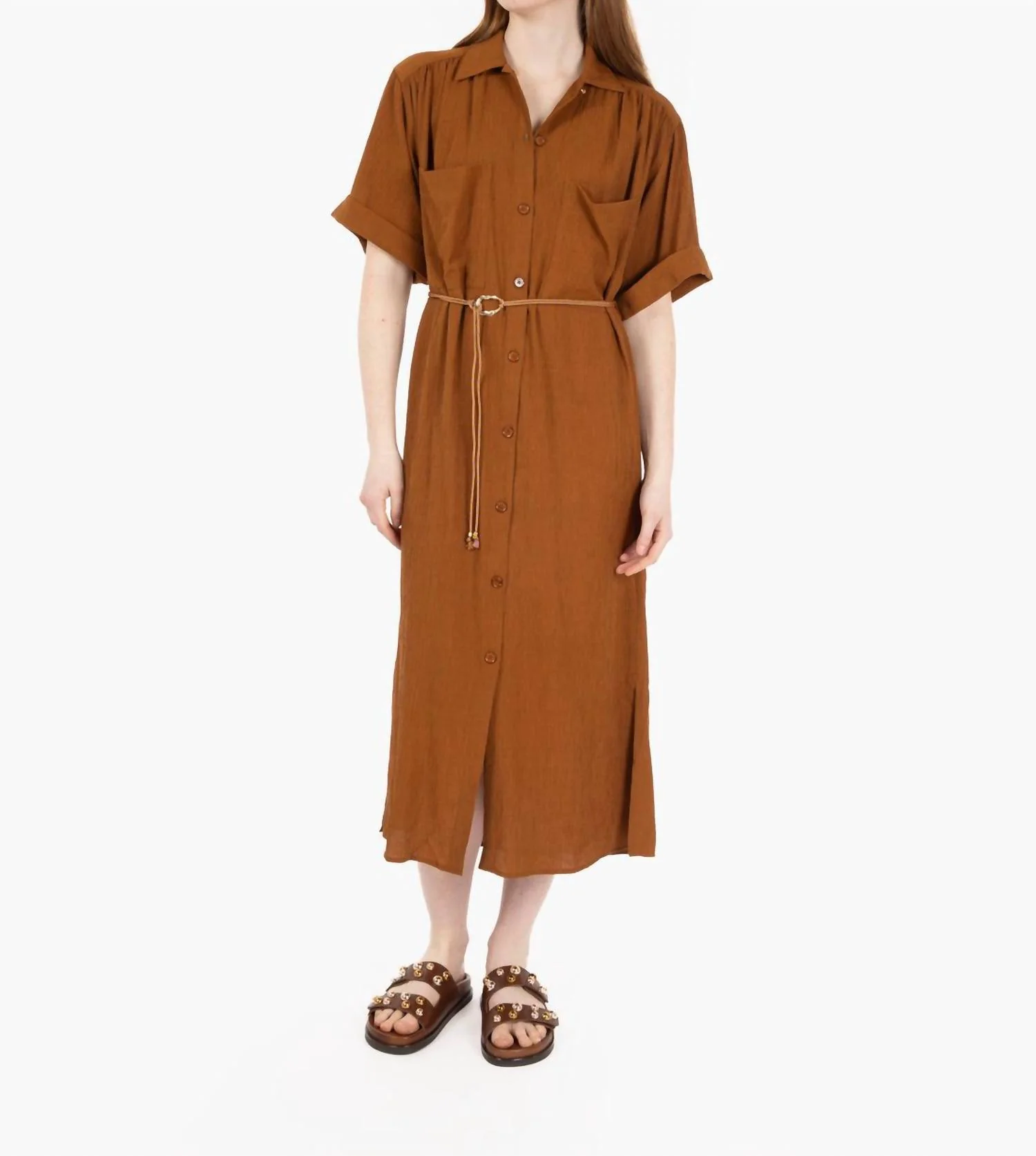 Sofia Midi Shirt Dress In Caramel