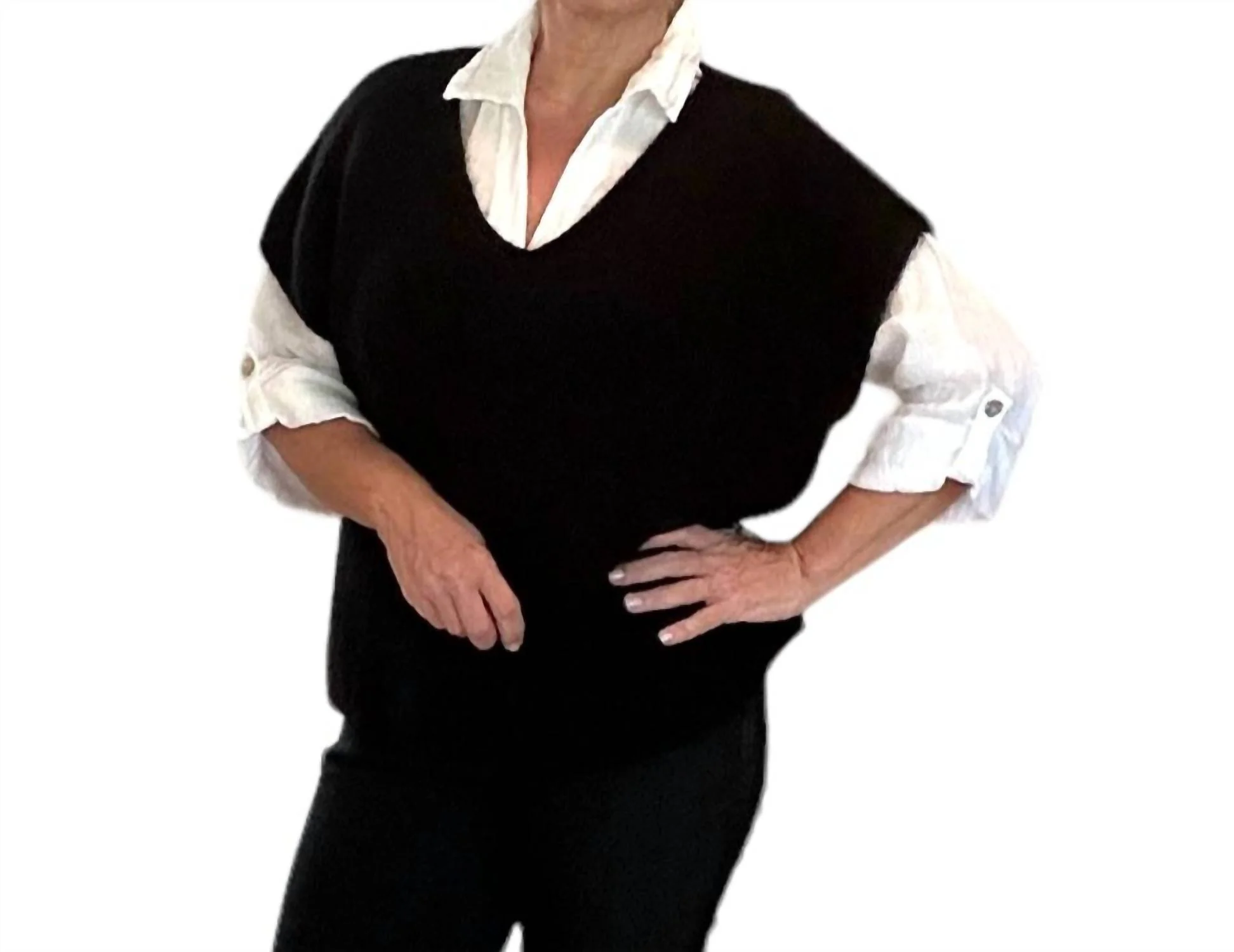 Soft Alpaca V-Neck Sweater In Black - Image 4