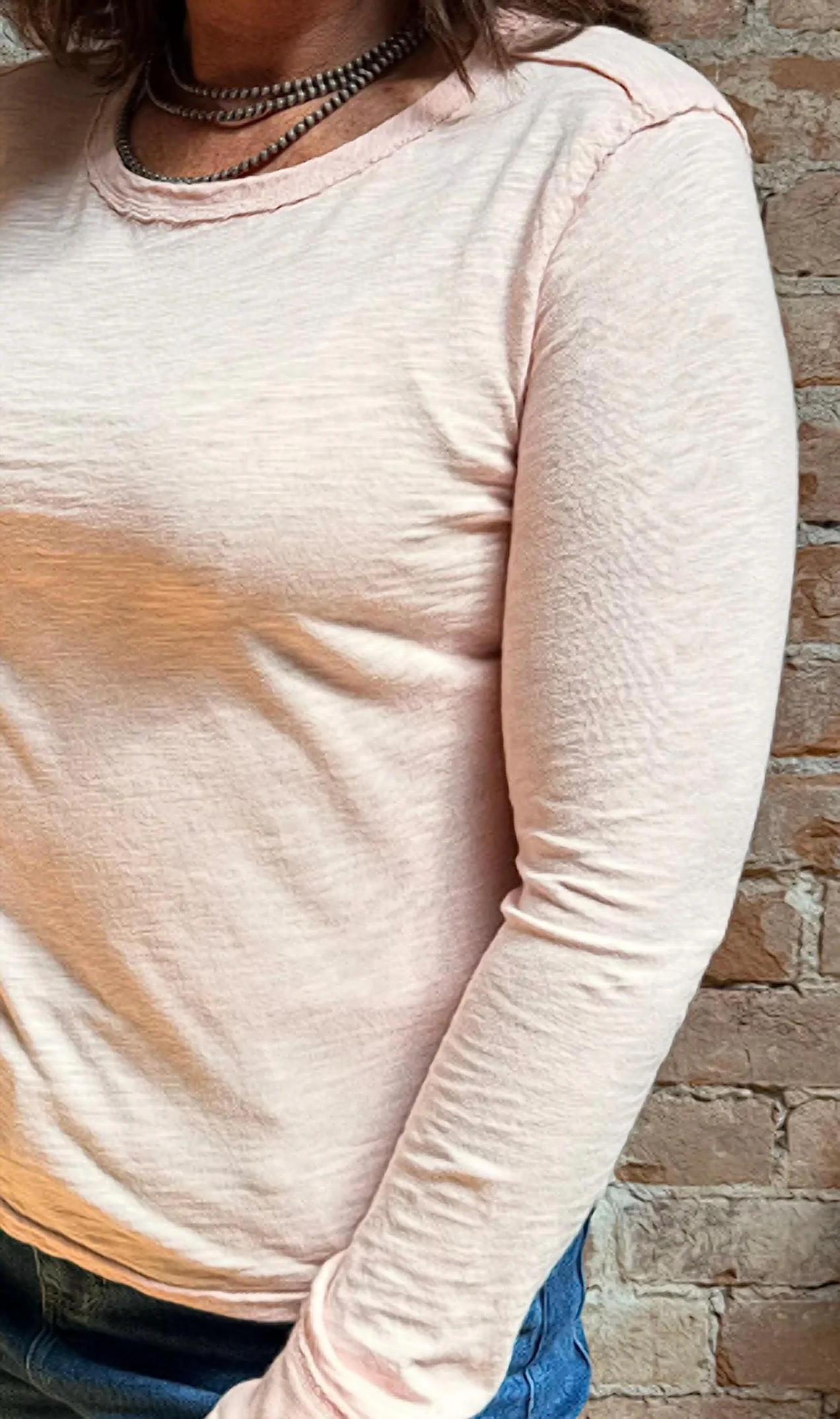 Soft Cotton Slub Vintage Tee Top In Light Pink - Image 2