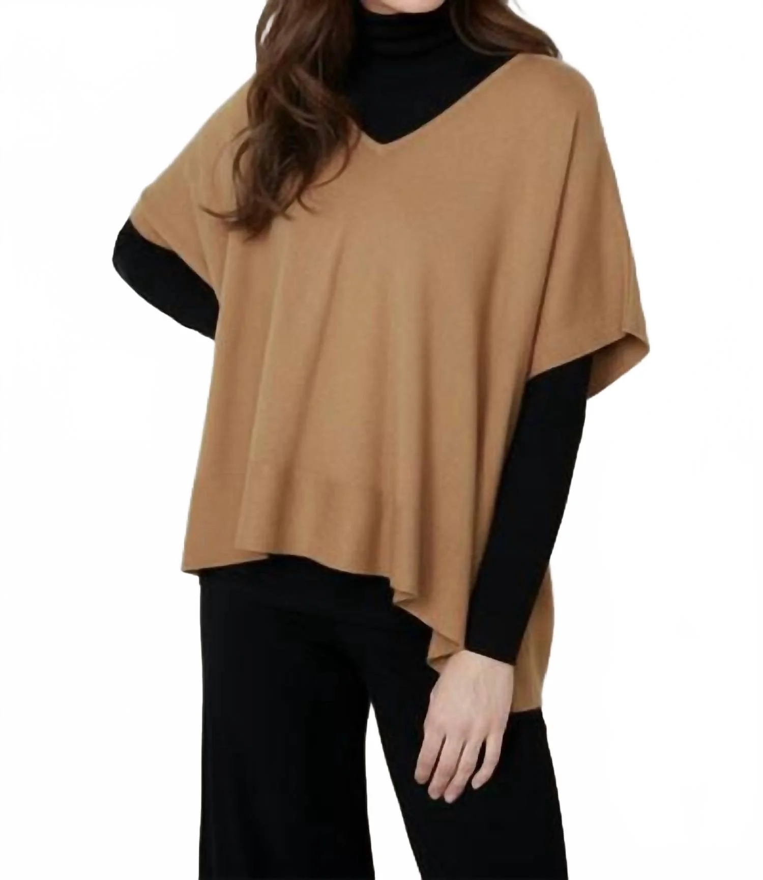 Soft Touch Poncho Style Sweater In Tan