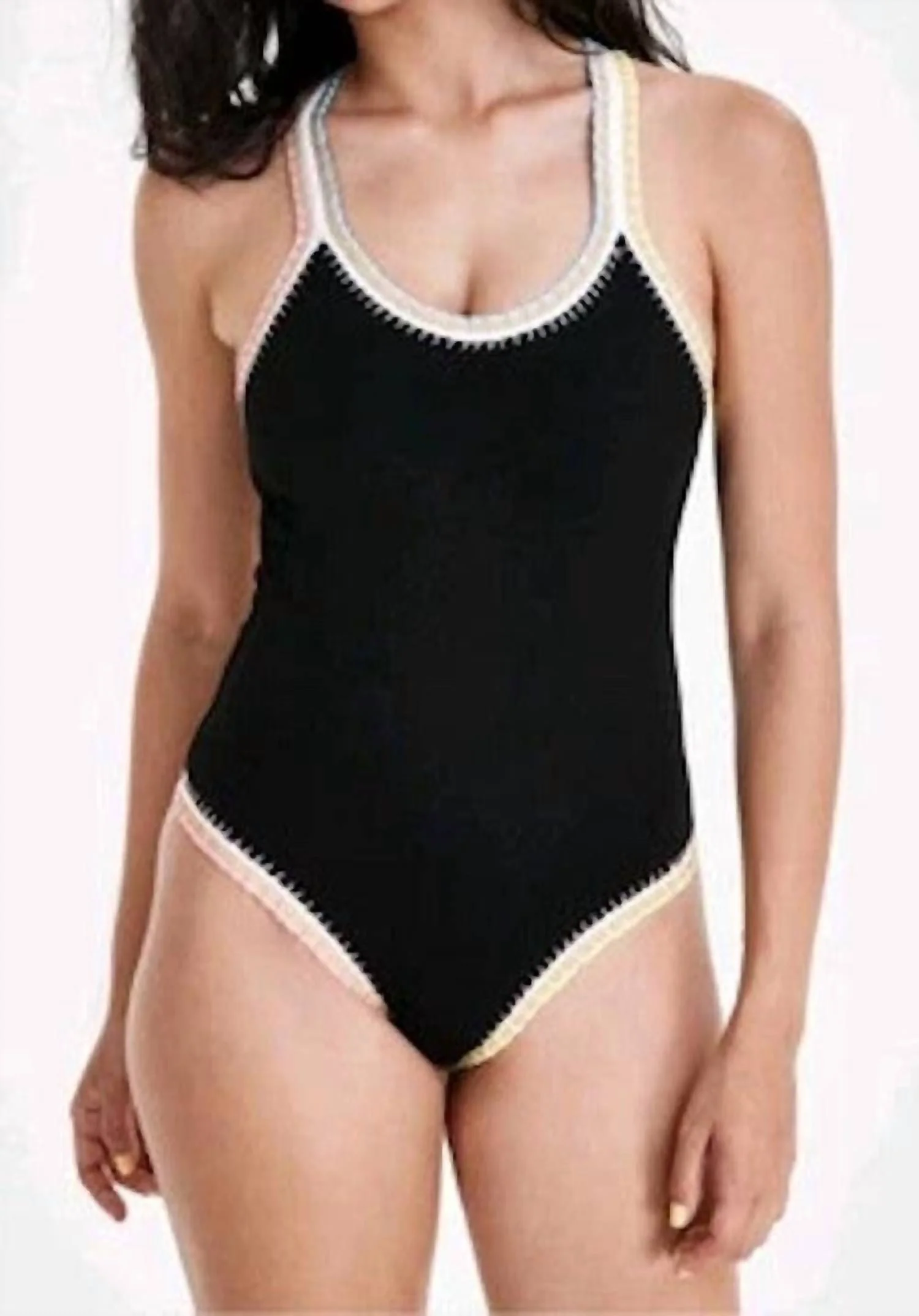 Solange Ferrarini Crochet Trim One Piece Swimsuit In Black