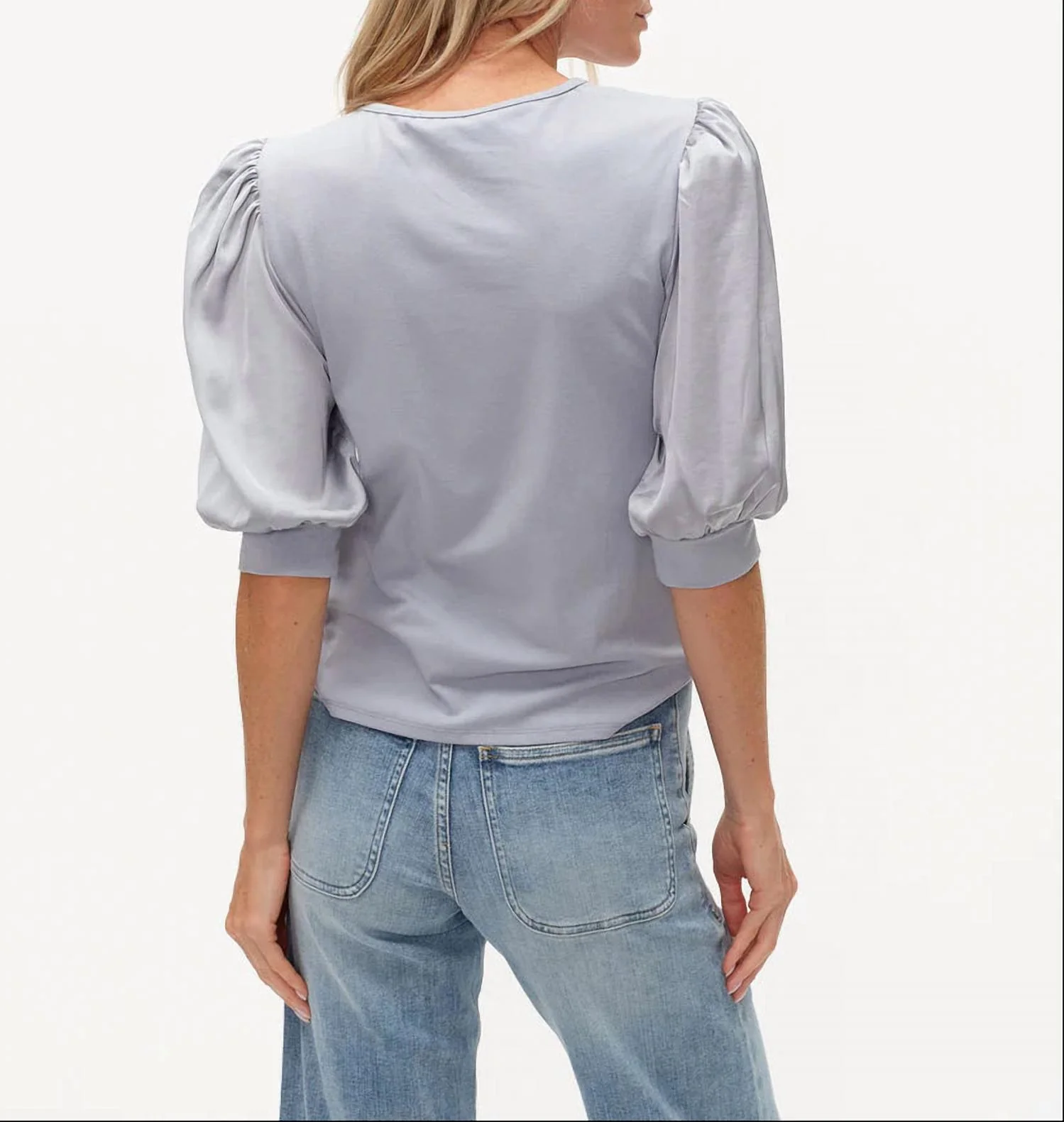 Solara Mixed Media Satin Top In Denim - Image 2