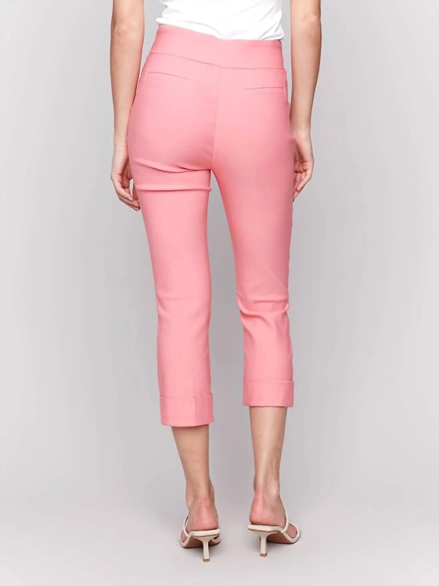 Solid Pull On Stretch Cropped Cuffed Pants In Watermelon - Image 2