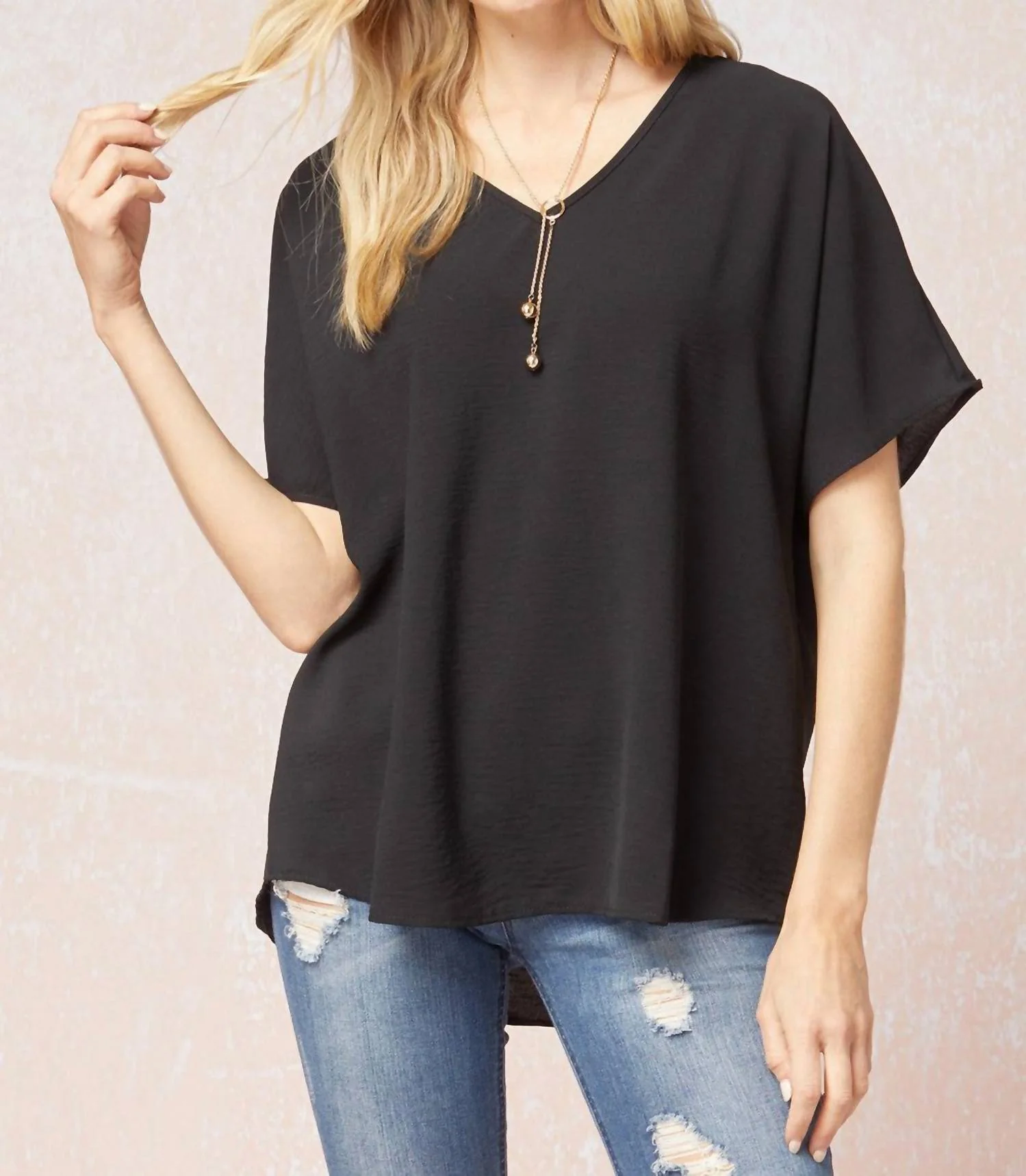Solid V-Neck Top In Black