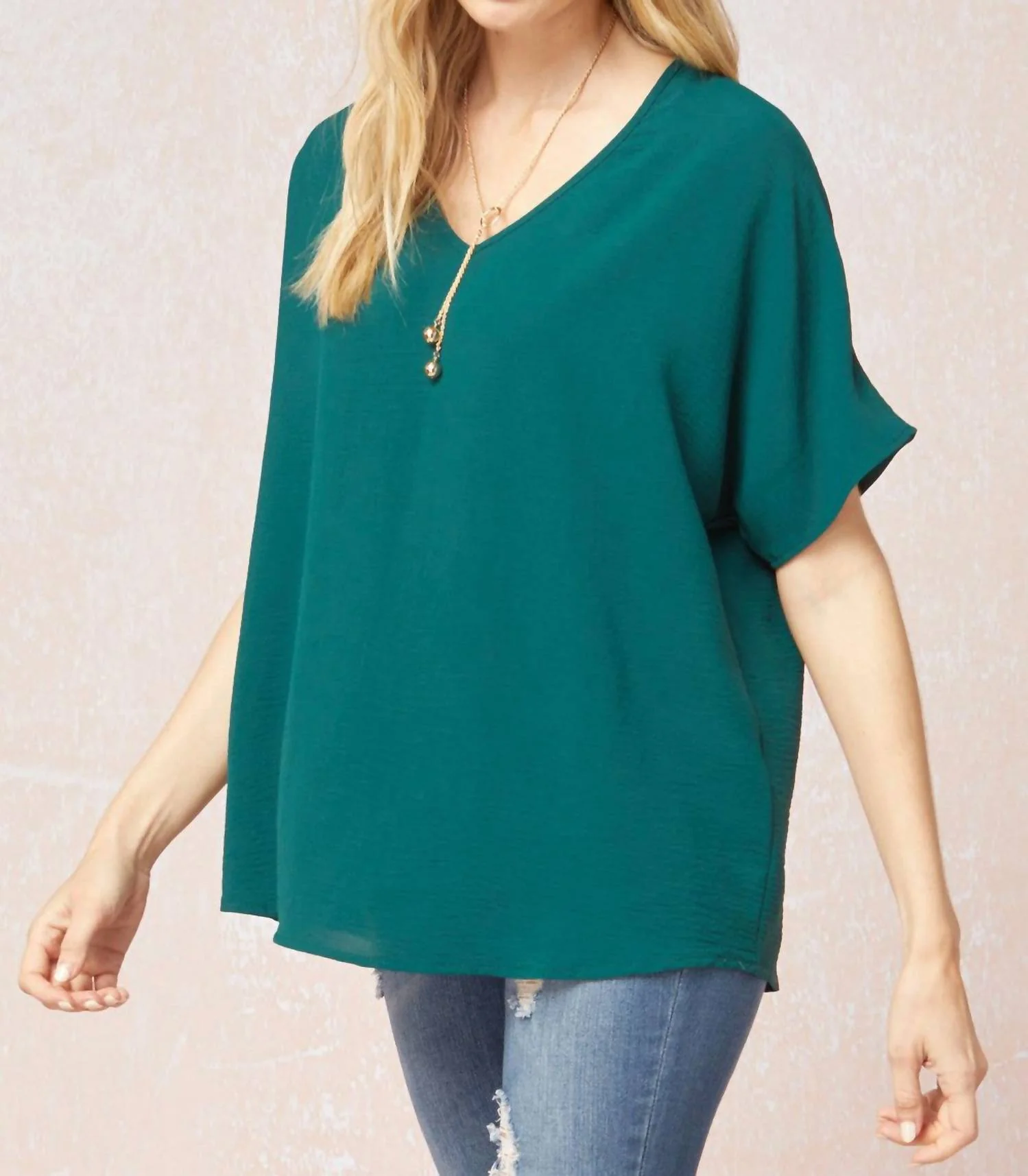 Solid V-Neck Top In Hunter Green - Image 3