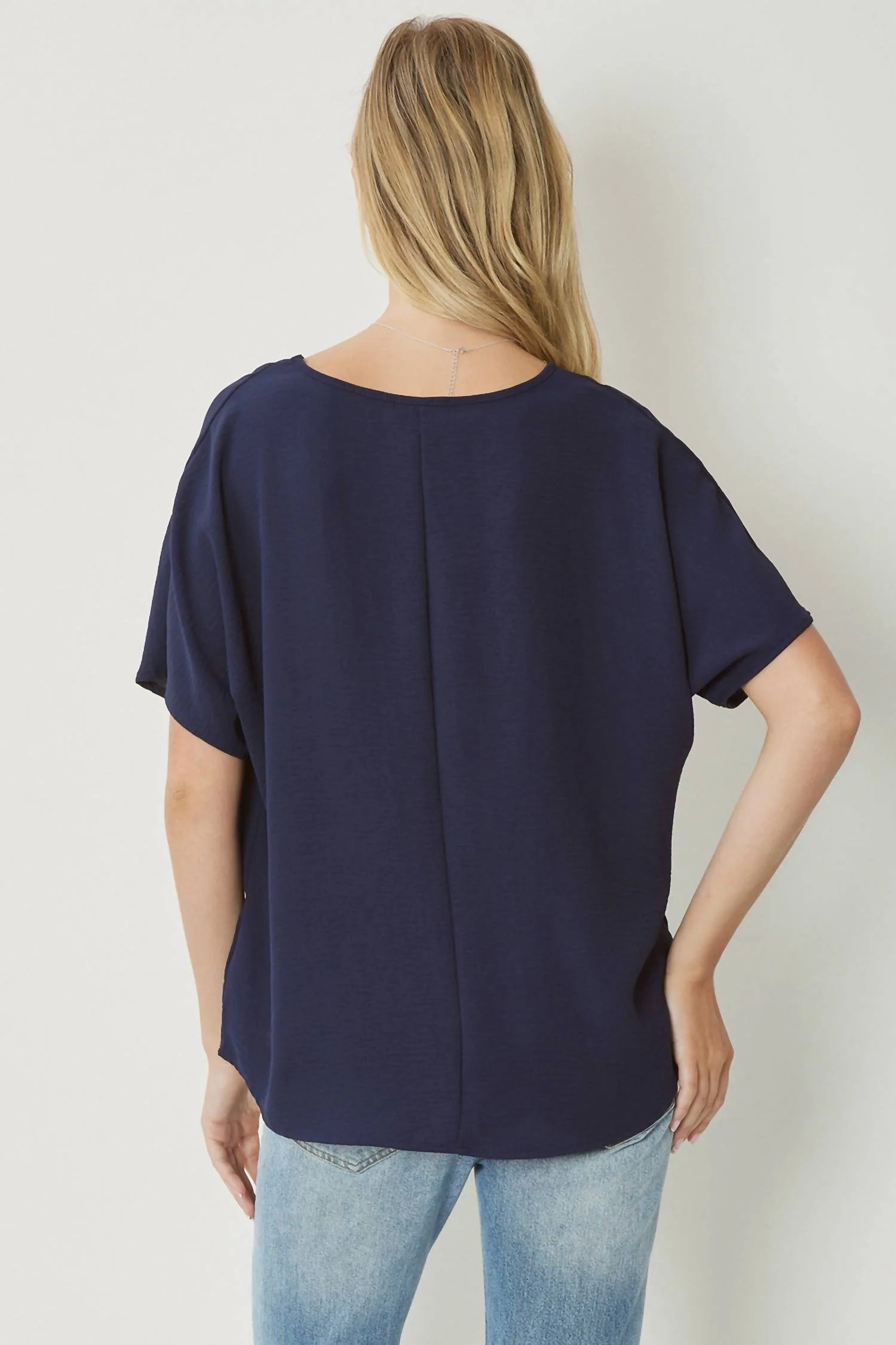 Solid V-Neck Top In Navy - Image 2