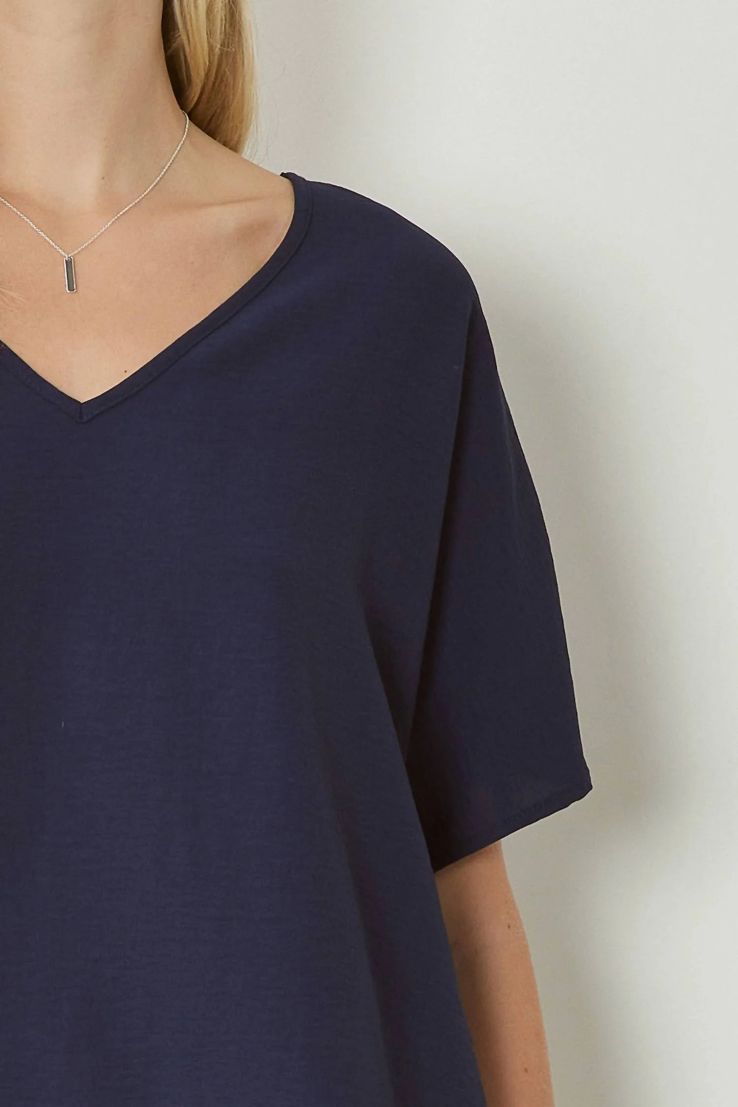 Solid V-Neck Top In Navy - Image 4