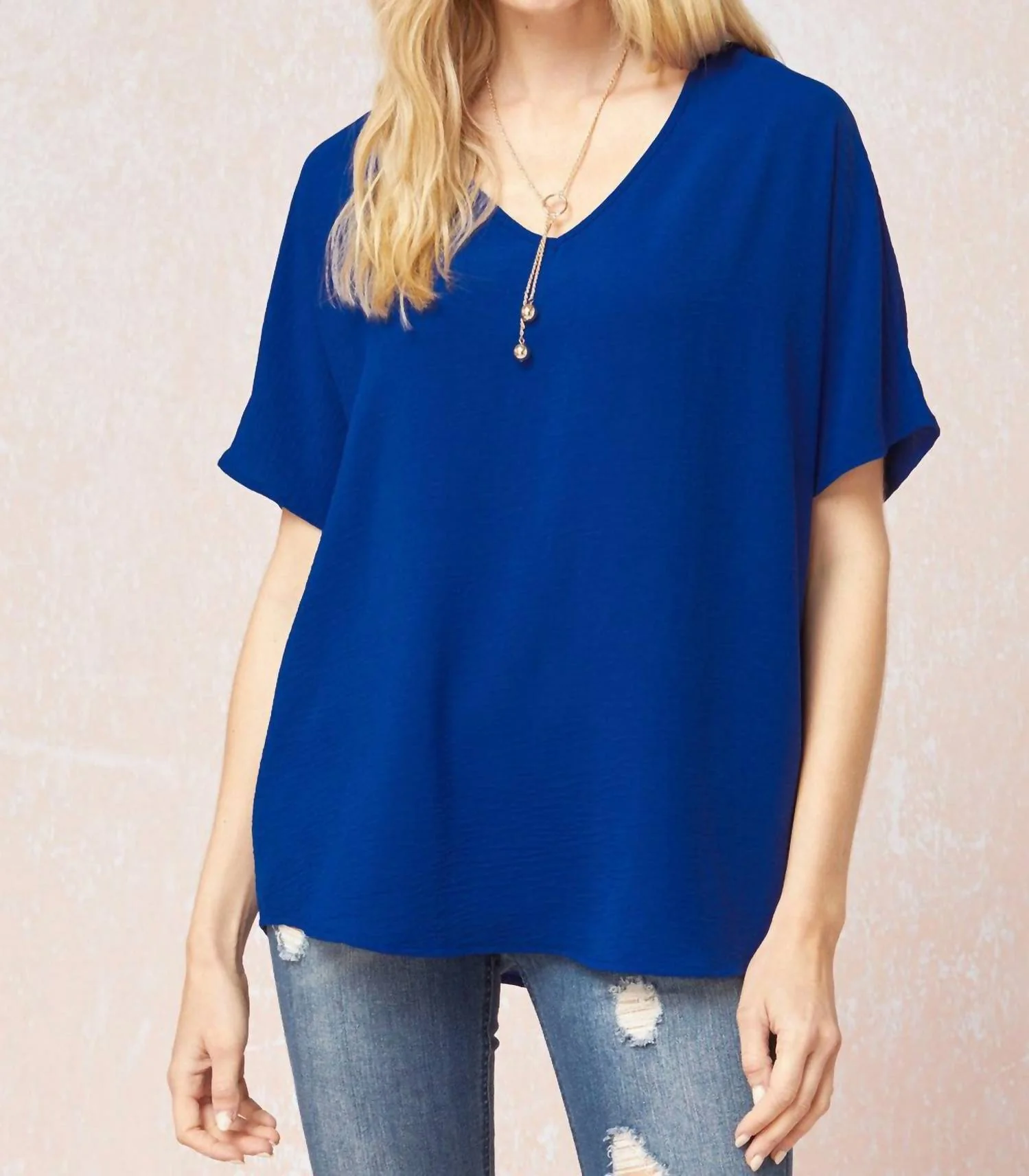 Solid V-Neck Top In Royal
