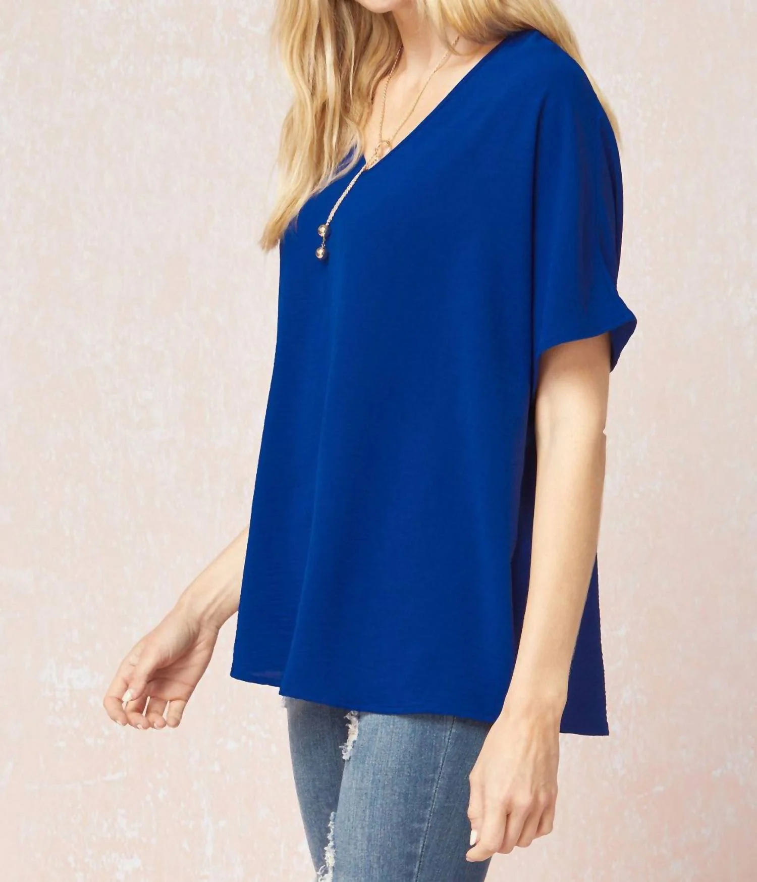 Solid V-Neck Top In Royal - Image 3