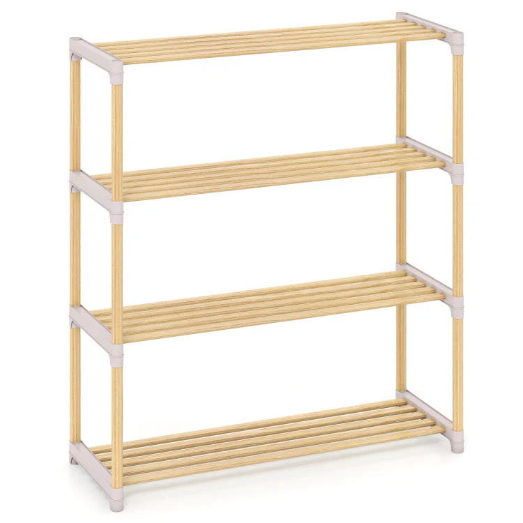Solid Wood Shoe Rack with Slatted Open Shelves