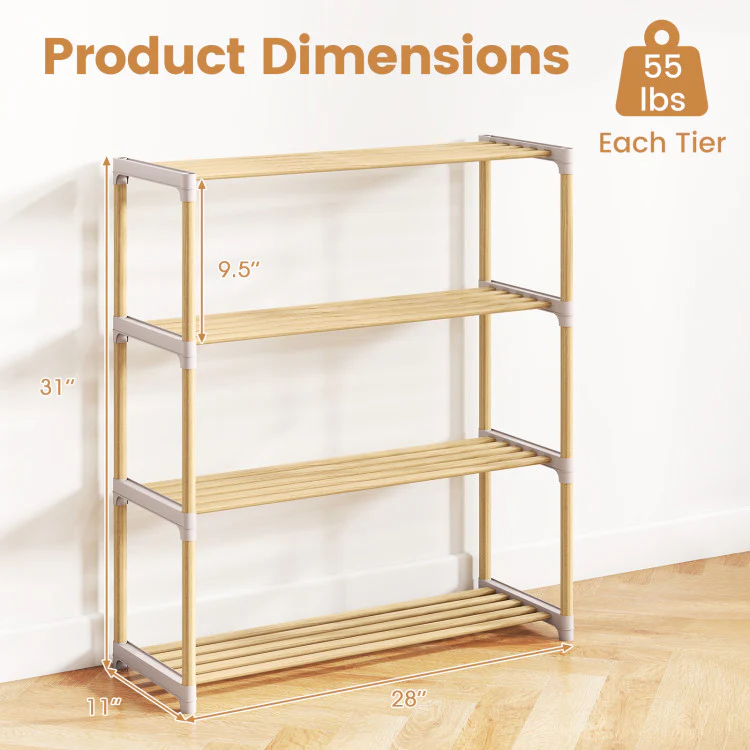 Solid Wood Shoe Rack with Slatted Open Shelves - Image 3