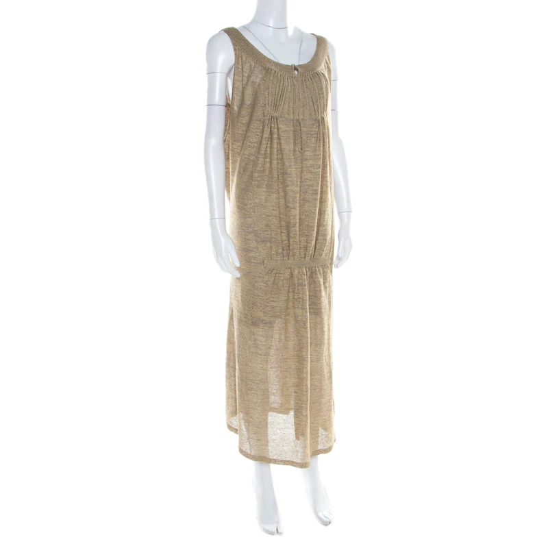 Sonia Rykiel Beige Perforated Lurex Knit Maxi Dress - Image 2