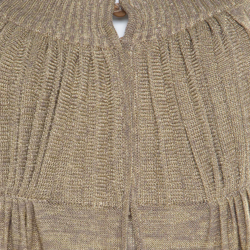 Sonia Rykiel Beige Perforated Lurex Knit Maxi Dress - Image 4
