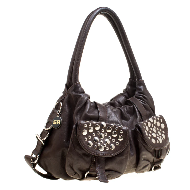 Sonia Rykiel Dark Brown Leather Studded Satchel - Image 3