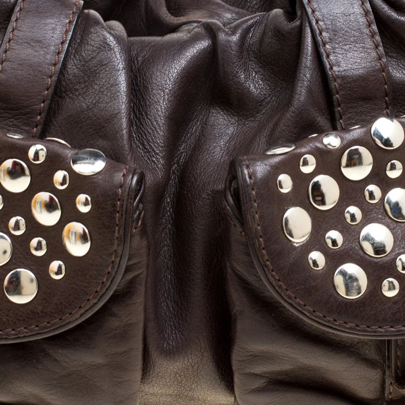 Sonia Rykiel Dark Brown Leather Studded Satchel - Image 5