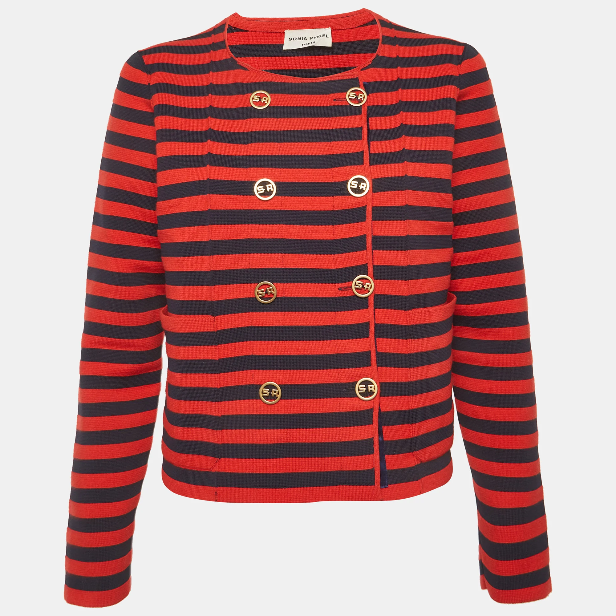 Sonia Rykiel Red/blue Striped Knit Double Breasted Jacket