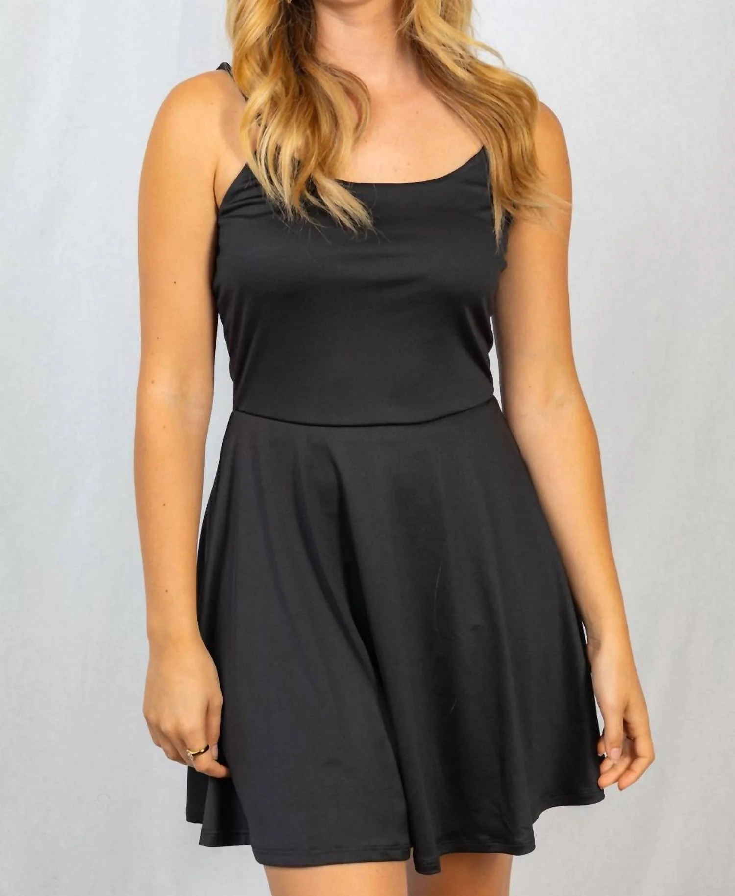 Spaghetti Strap Dress With Shorts In Black