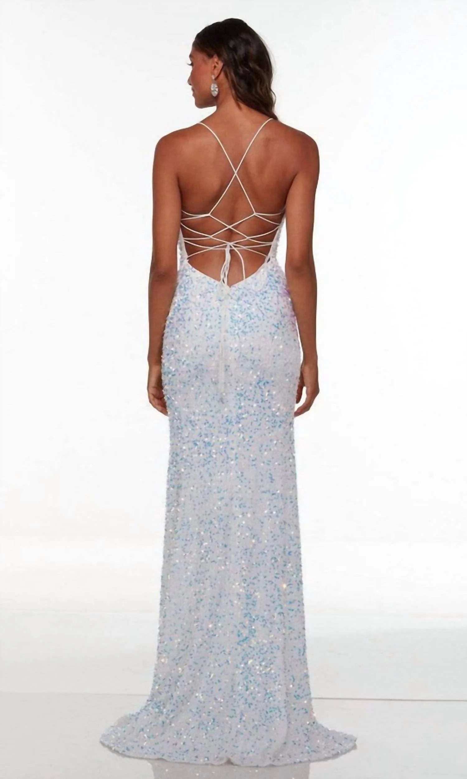 Spaghetti Strap Sequin Evening Gown In Magic Opal - Image 2