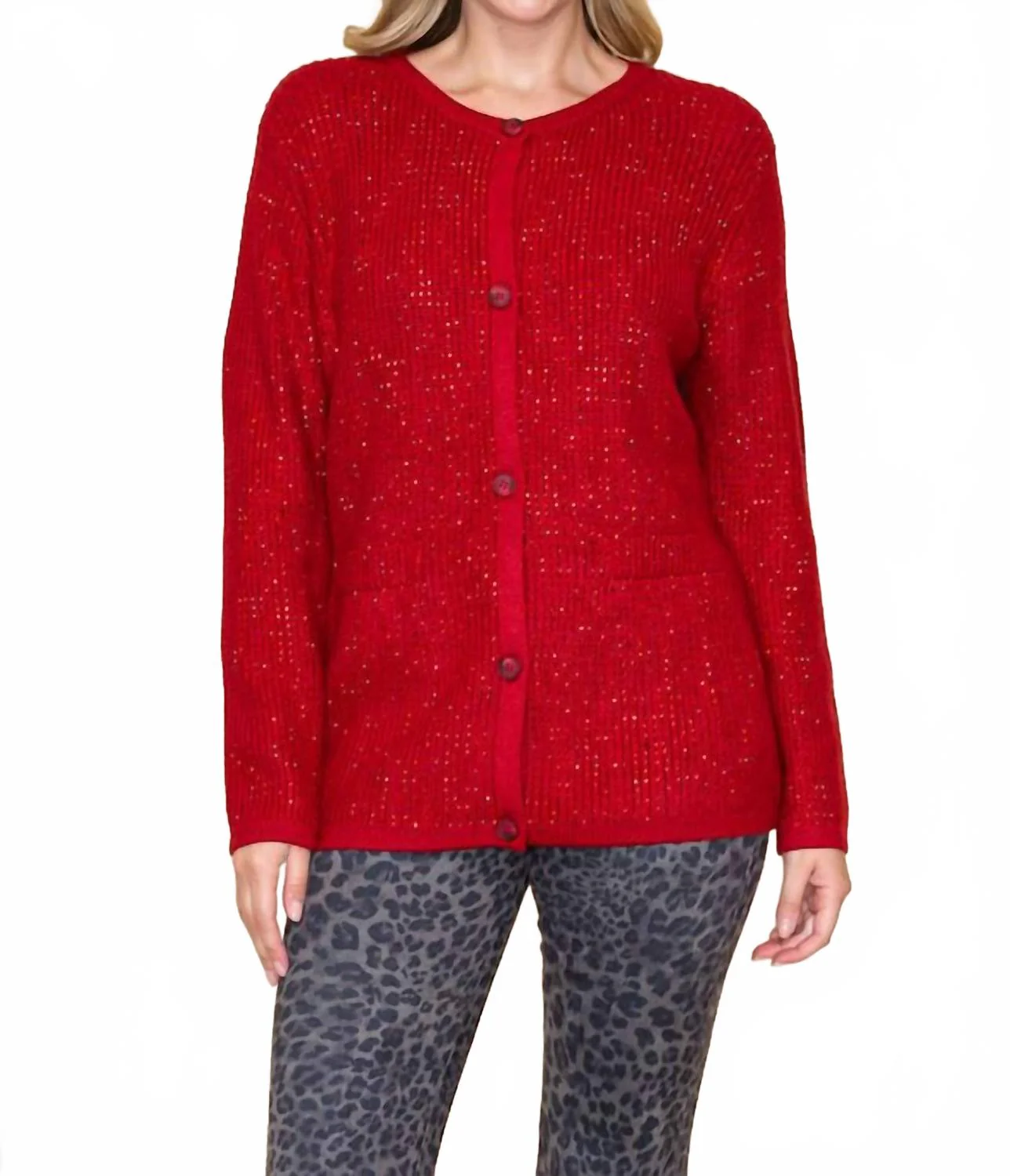 Sparkle Cardigan In Crimson - Image 3