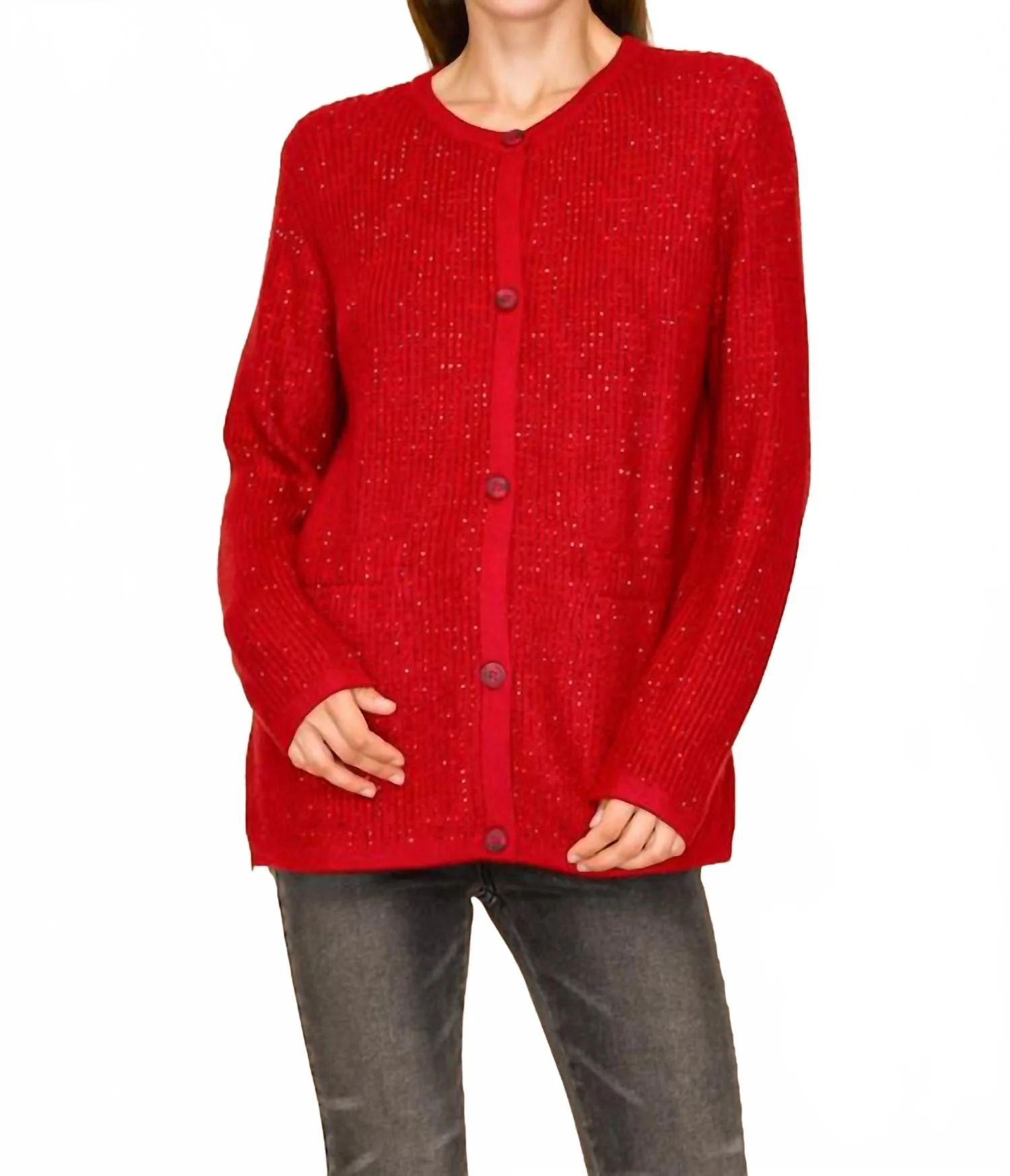 Sparkle Cardigan In Crimson - Image 5