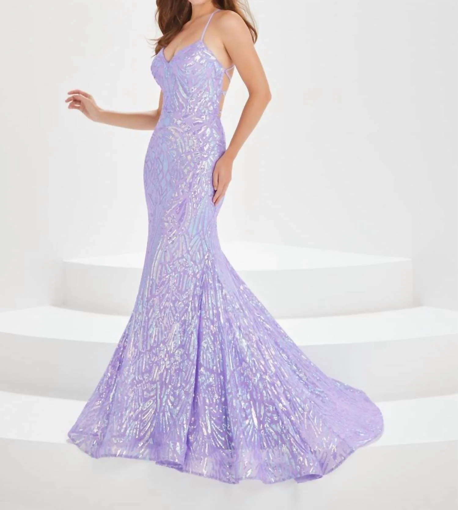 Sparkle Fit And Flare Prom Dress In Lilac