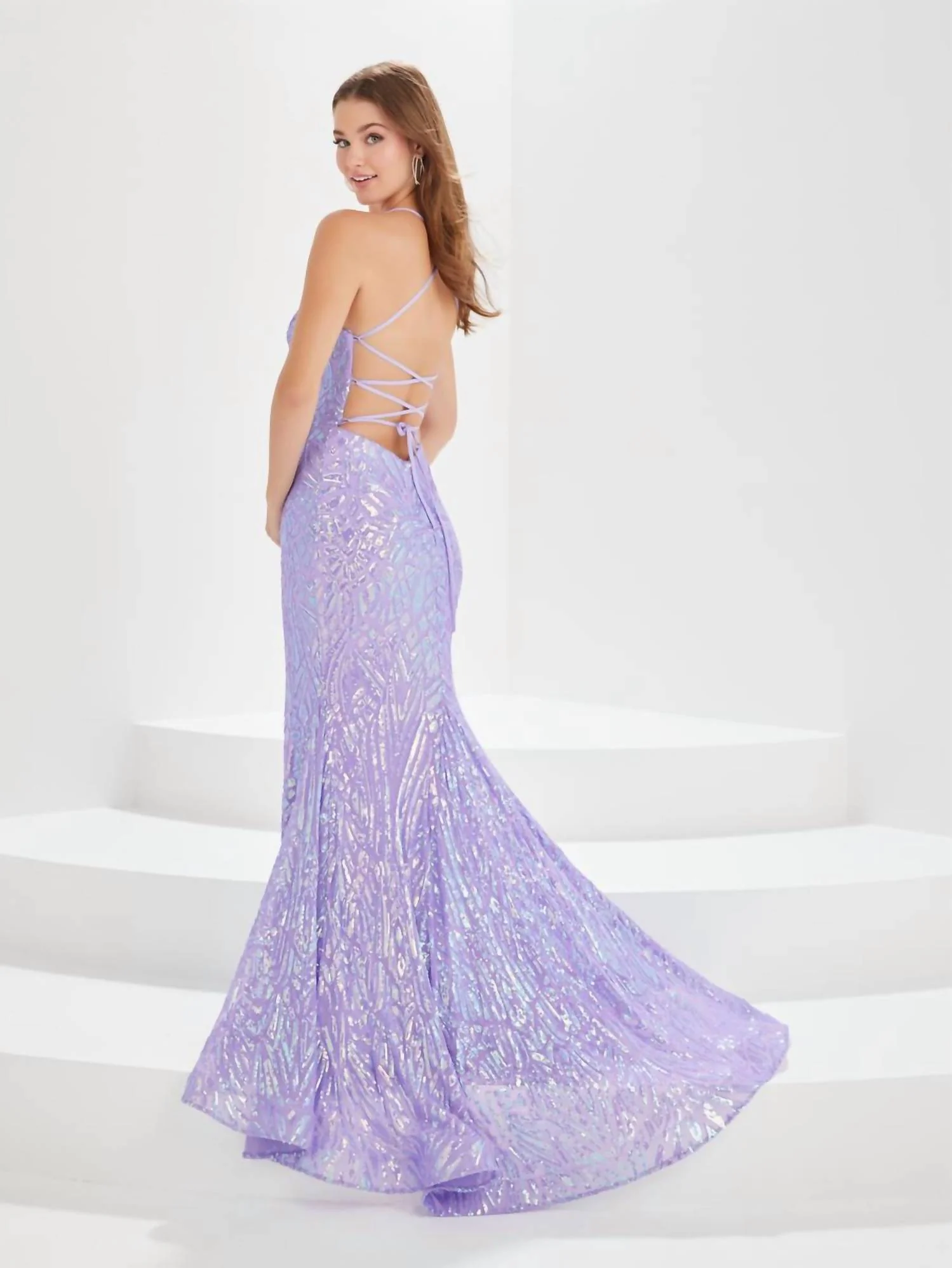 Sparkle Fit And Flare Prom Dress In Lilac - Image 3