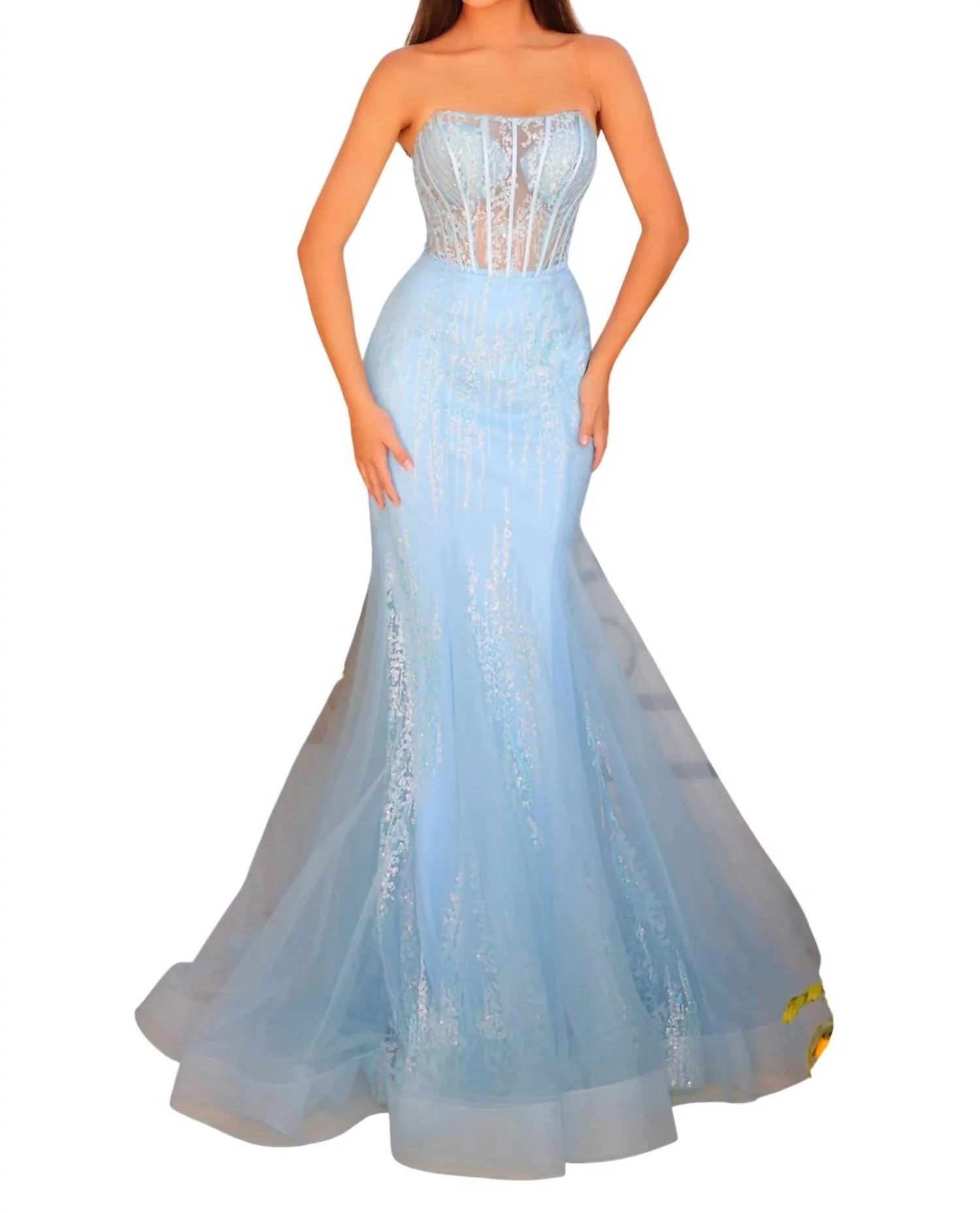 Sparkle Strapless Gown In Ice Blue