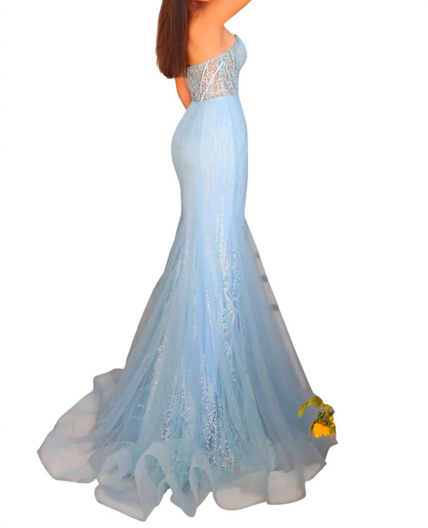 Sparkle Strapless Gown In Ice Blue - Image 2